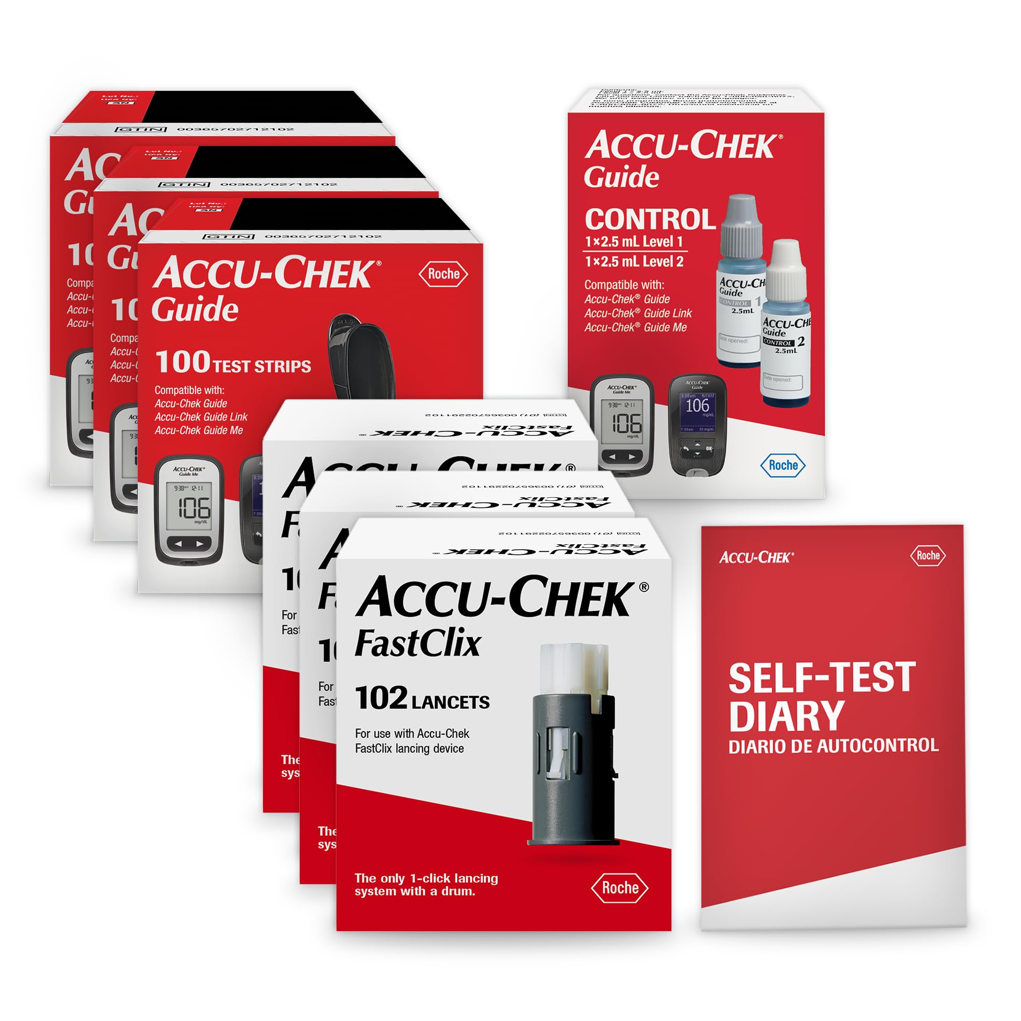 Accu-Chek FastClix Diabetes Blood Glucose Monitoring Kit - 306 Lancets, 300 Test Strips & Control Solution | Pain-Free Testing for Home & Travel Use (Packaging May Vary)