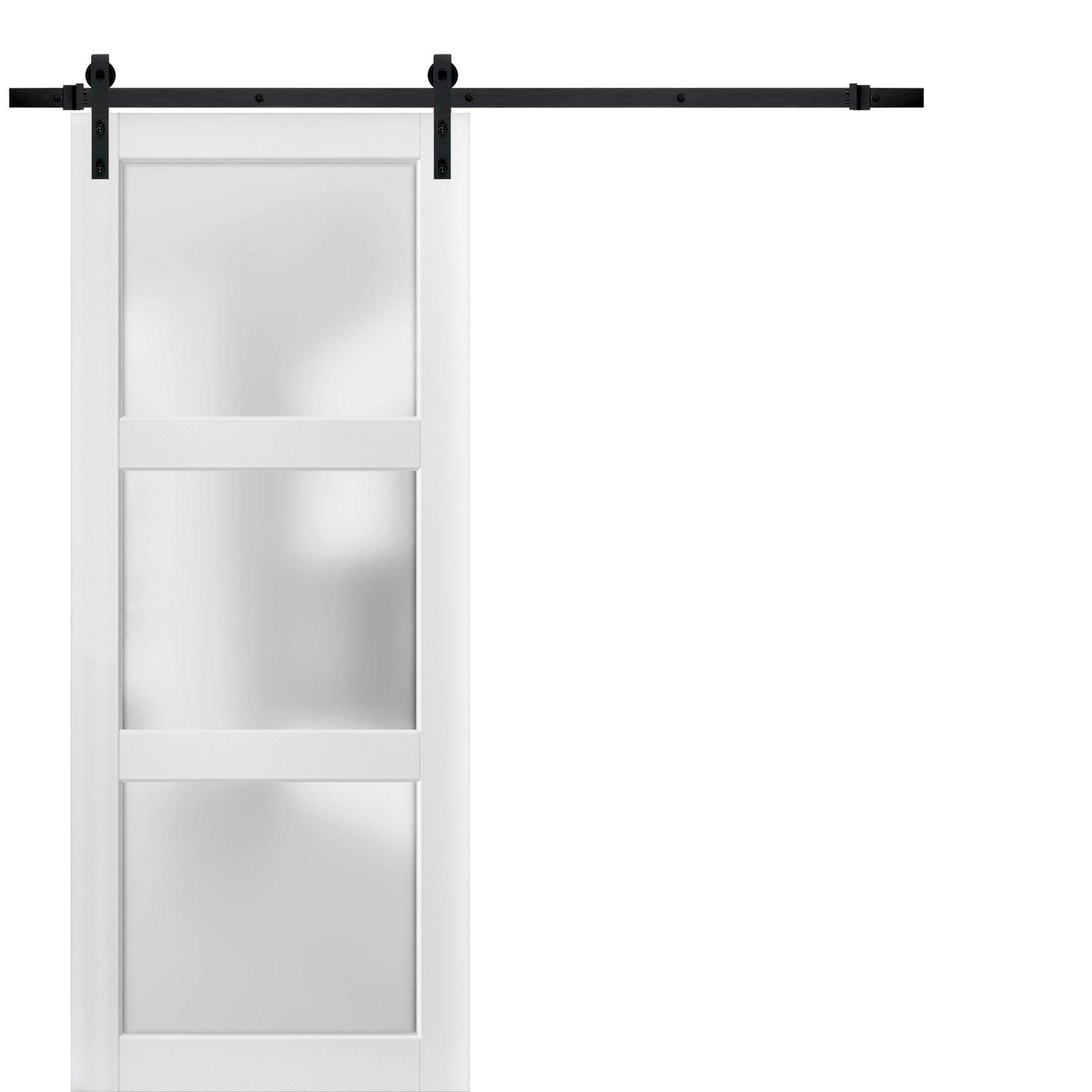 42 x 96 Inches Frosted Glass Barn Door with Matte White Finish - Heavy Duty Top Mount 6.6FT Rail Hangers Hardware Set for Interior Doors | Perfect for Bedroom, Closet, and Home Office Privacy Solutions