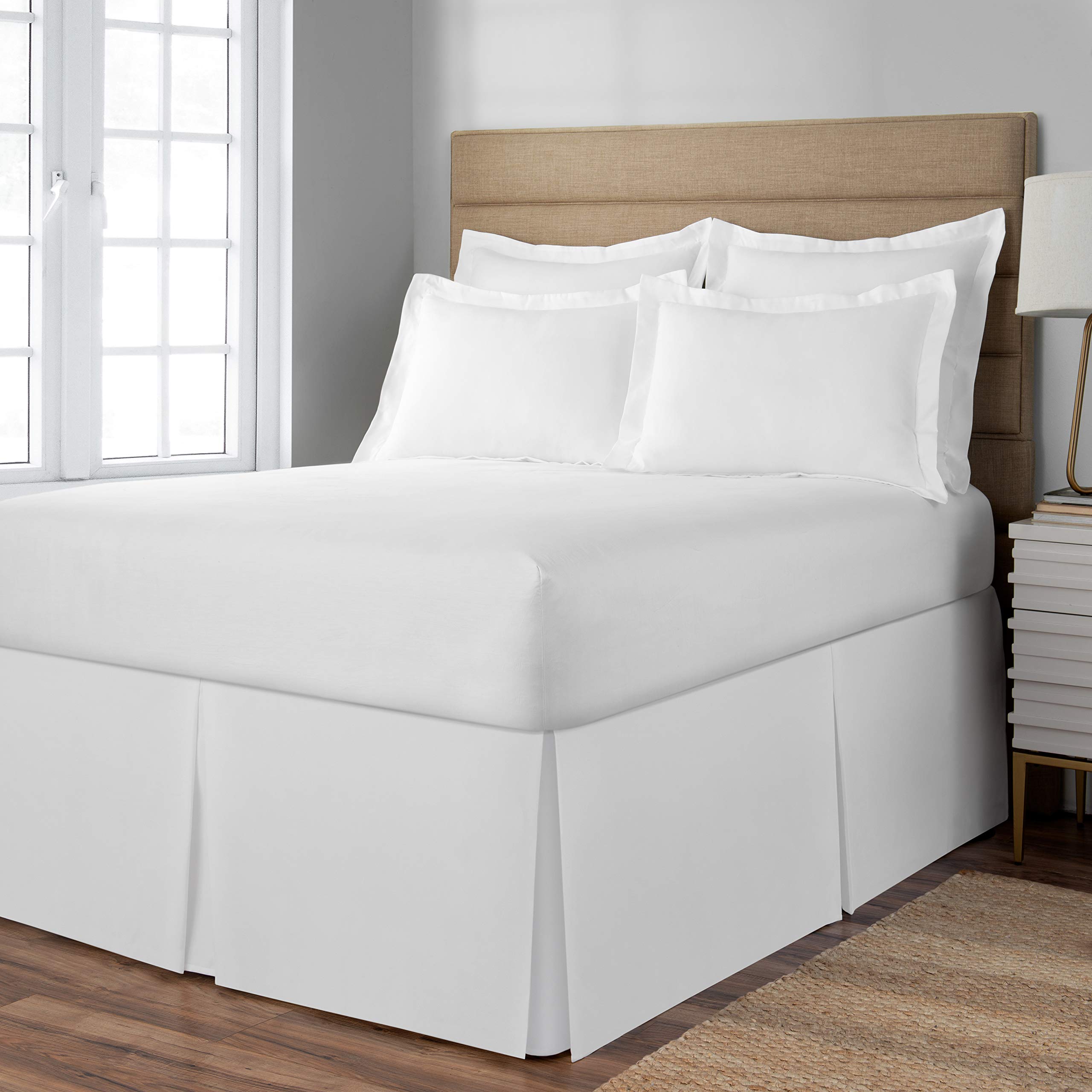 21 Inch Extra-Long Drop Bed Skirt for Queen Size Bed - White Space Maker Design | Perfect for Platform Beds, Adjustable Beds & Deep Mattresses