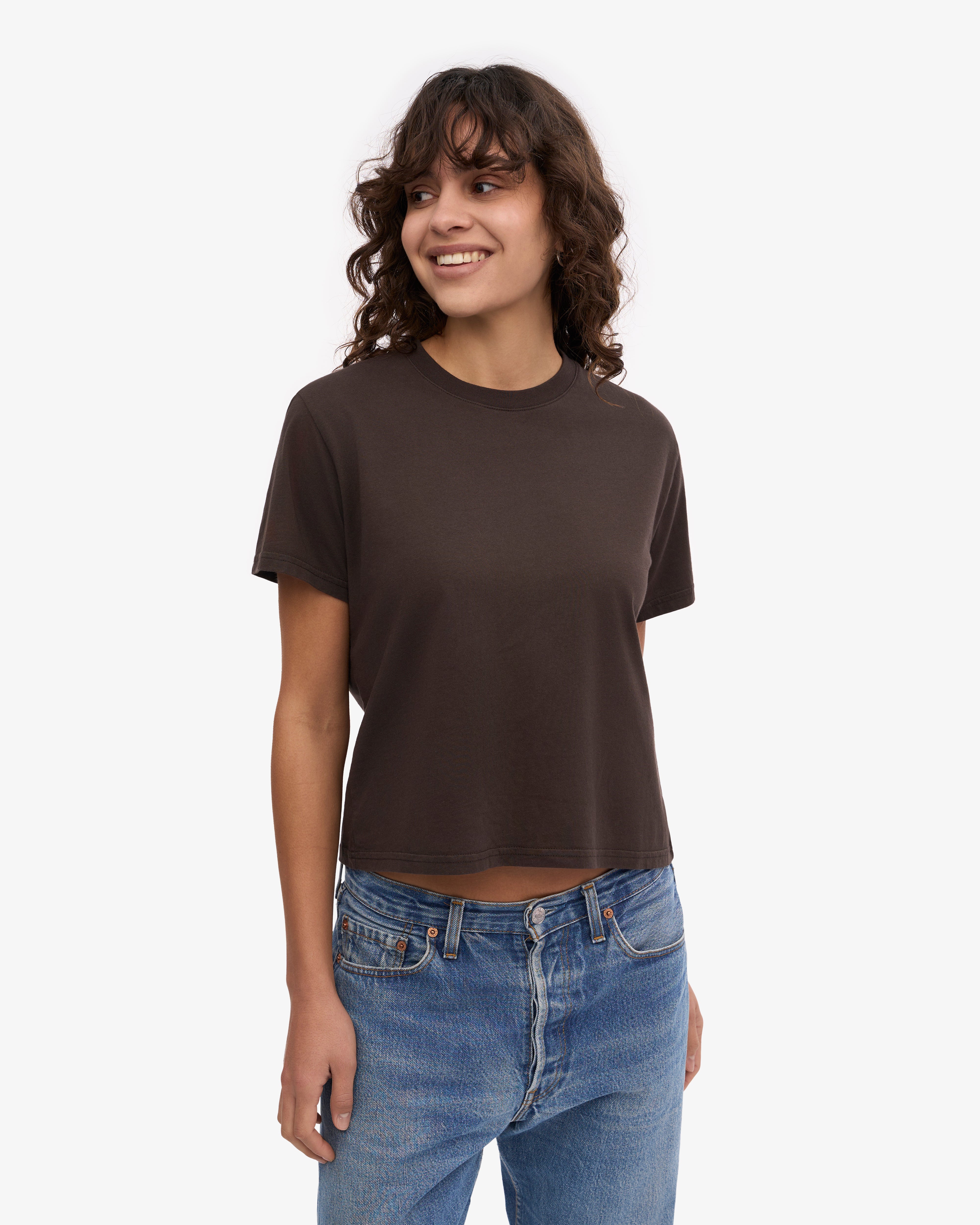Organic Boxy Crop Tee - Coffee Brown | Women's Casual Short Sleeve T-Shirt | Perfect for Yoga, Beach & Everyday Wear