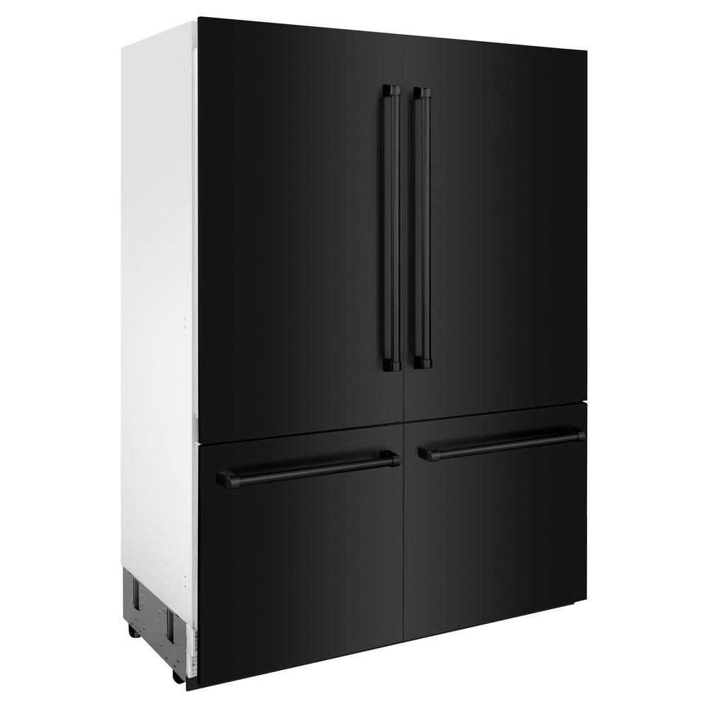 ZLINE 60 Inch 32.2 Cu Ft French Door Built-In Bottom Freezer Refrigerator with Water Dispenser & Ice Maker - Black Stainless Steel (RBIV BS 60) for Modern Kitchen & Open Concept Homes