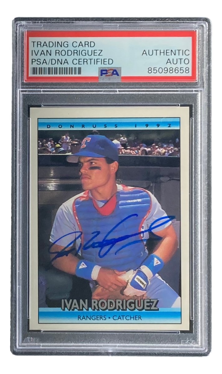 Ivan Rodriguez Autographed 1991 Leaf #289 Texas Rangers Rookie Baseball Card - PSA/DNA Certified - Perfect for Sports Memorabilia Collectors and Rangers Fans