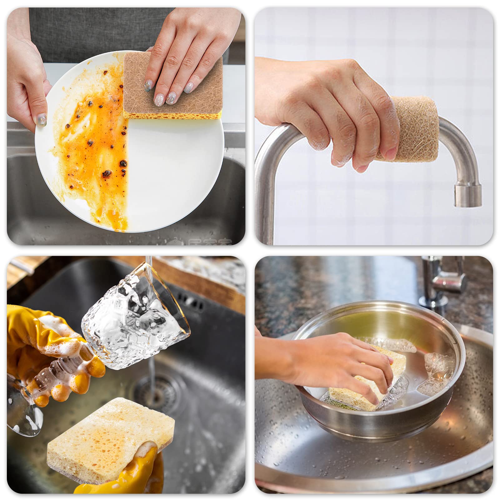 8 Pack Eco-Friendly Compostable Kitchen Sponges - Biodegradable Dish Scrubber with Heavy Duty Scouring Pad for Washing Dishes | Perfect for Eco-Conscious Homes, Restaurants & Sustainable Cleaning