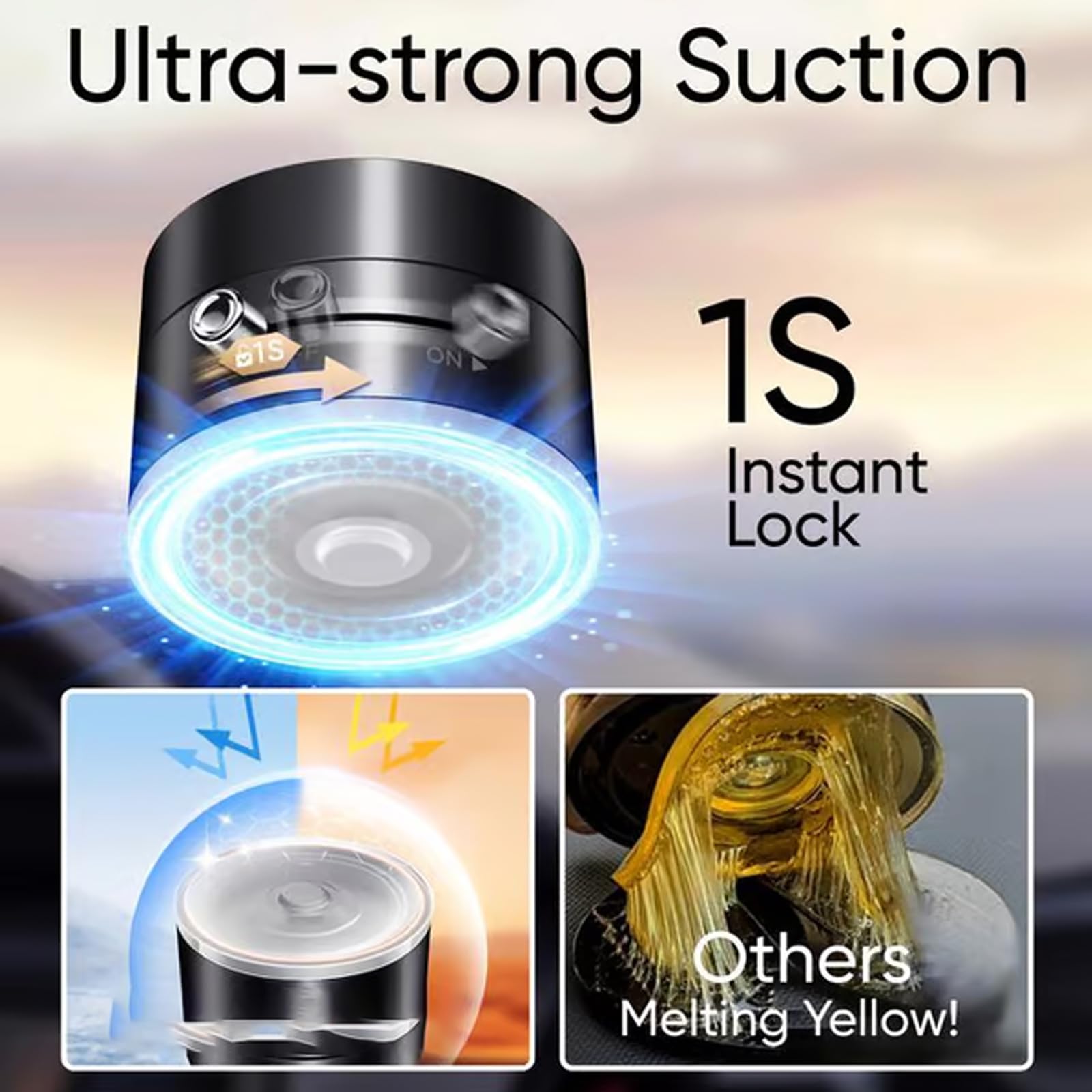 Magnetic Car Phone Holder with Strong Vacuum Suction - Adjustable Double-Sided Mount for iPhone, Samsung & Smartphones - Perfect for Driving, Commuting & Hands-Free Navigation (Black)