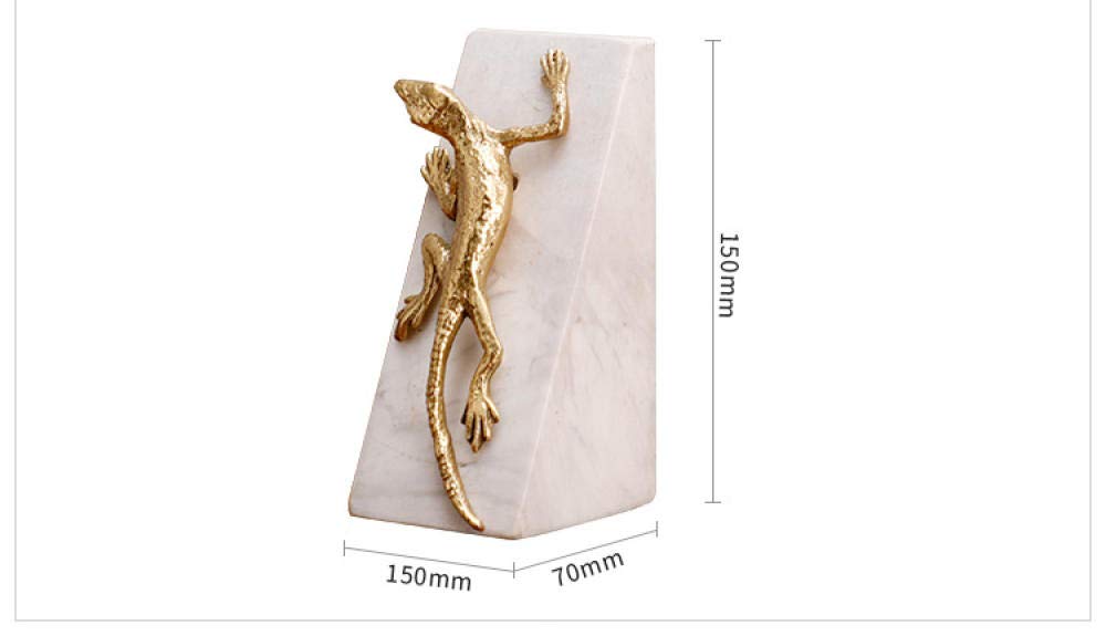 Golden Gecko Sculpture - Pair of Metal Crawling Geckos on Marble Base for Home & Office Décor | Elegant Desktop Statue for Living Room, Bookshelf, or Workspace Decor