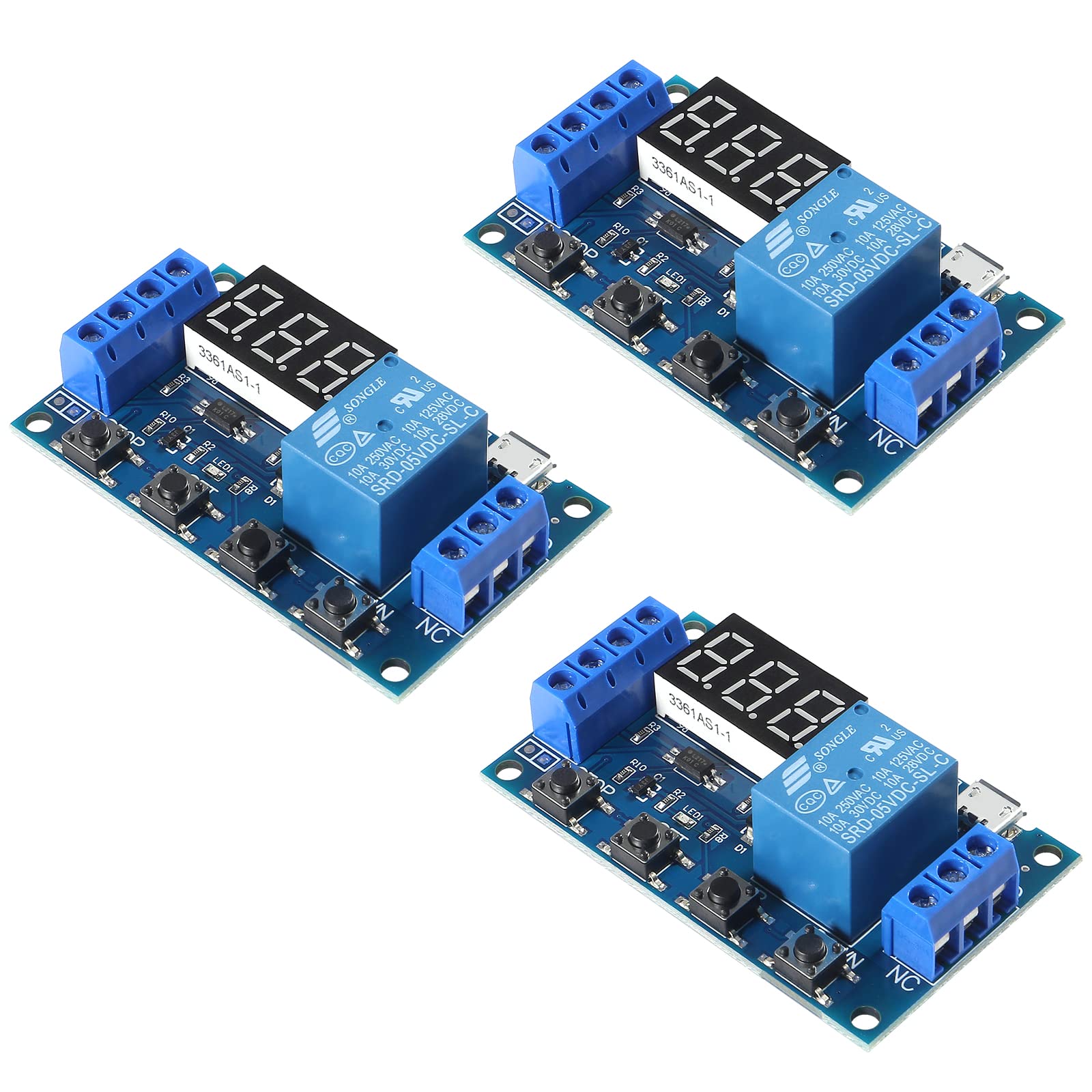 3Pcs DC 6-30V Programmable Timer Relay Module with LCD Display - Adjustable Delay & Cycle Timer, 5V Micro USB Power - Smart Home Automation Controller for Lighting, Irrigation & Appliance Control