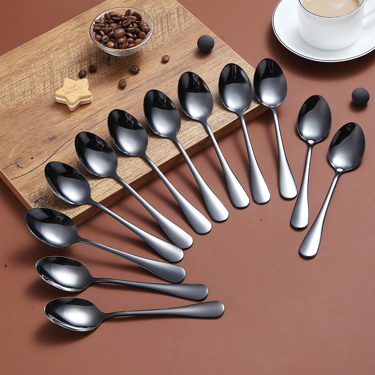 Premium Black Teaspoons Set of 12 - 6.5