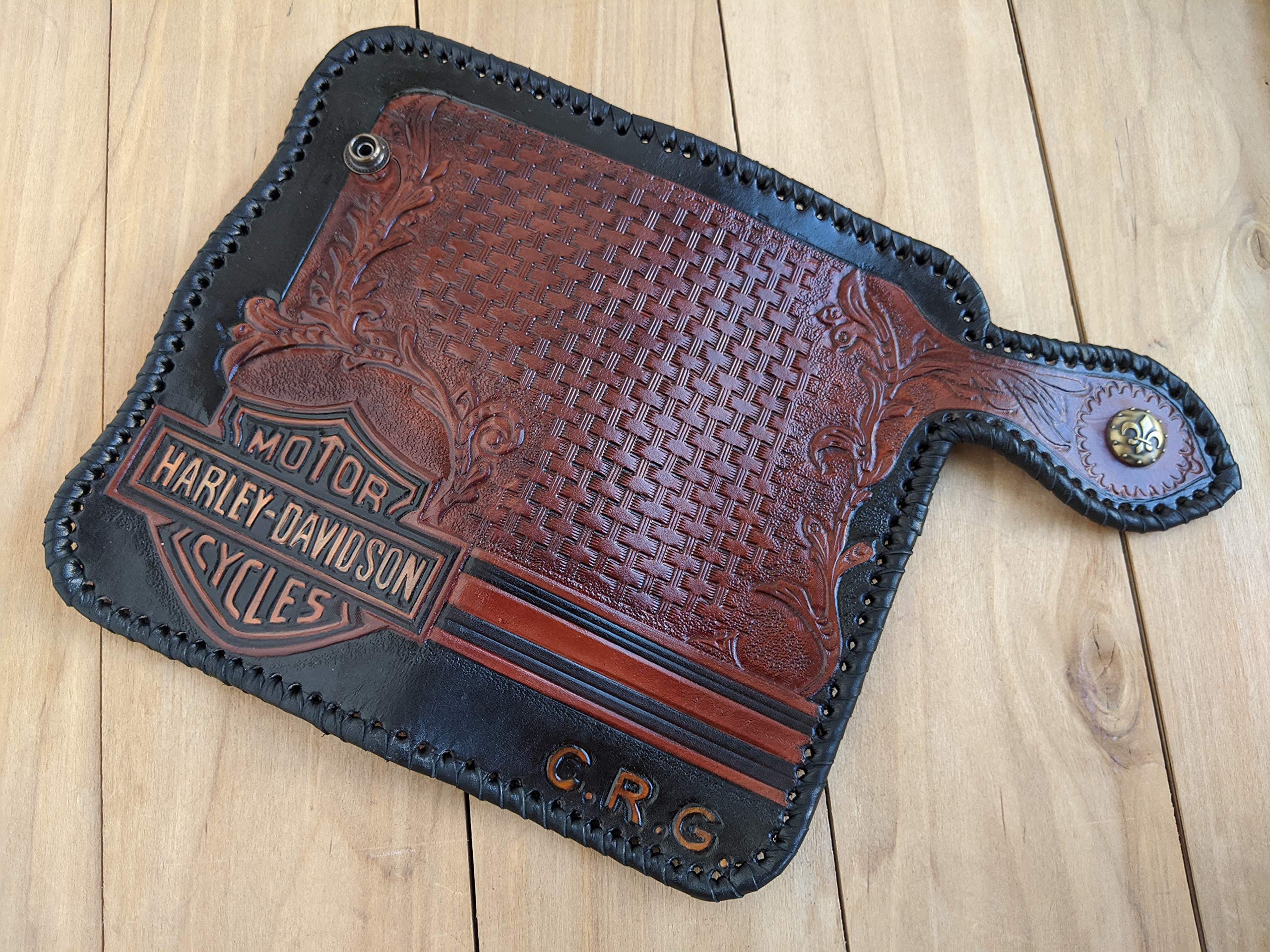 Handmade 3D Genuine Leather Wallet for Men - Custom Engraved Biker Wallet with Hand-Painted Design - Perfect for Motorcycle Riders & Gift Giving