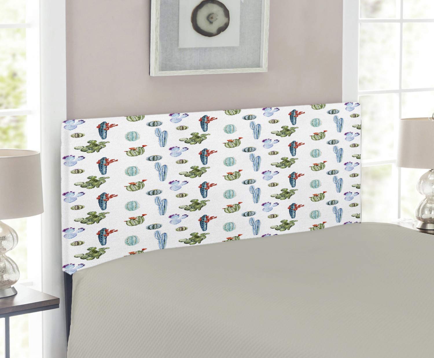 **Ambesonne Cactus Headboard - Bohemian Watercolor Indigenous Plants Design, Upholstered Metal Bed Headboard with Memory Foam, Twin Size, Multicolor - Perfect for Boho Bedroom Decor & Guest Room Styling**