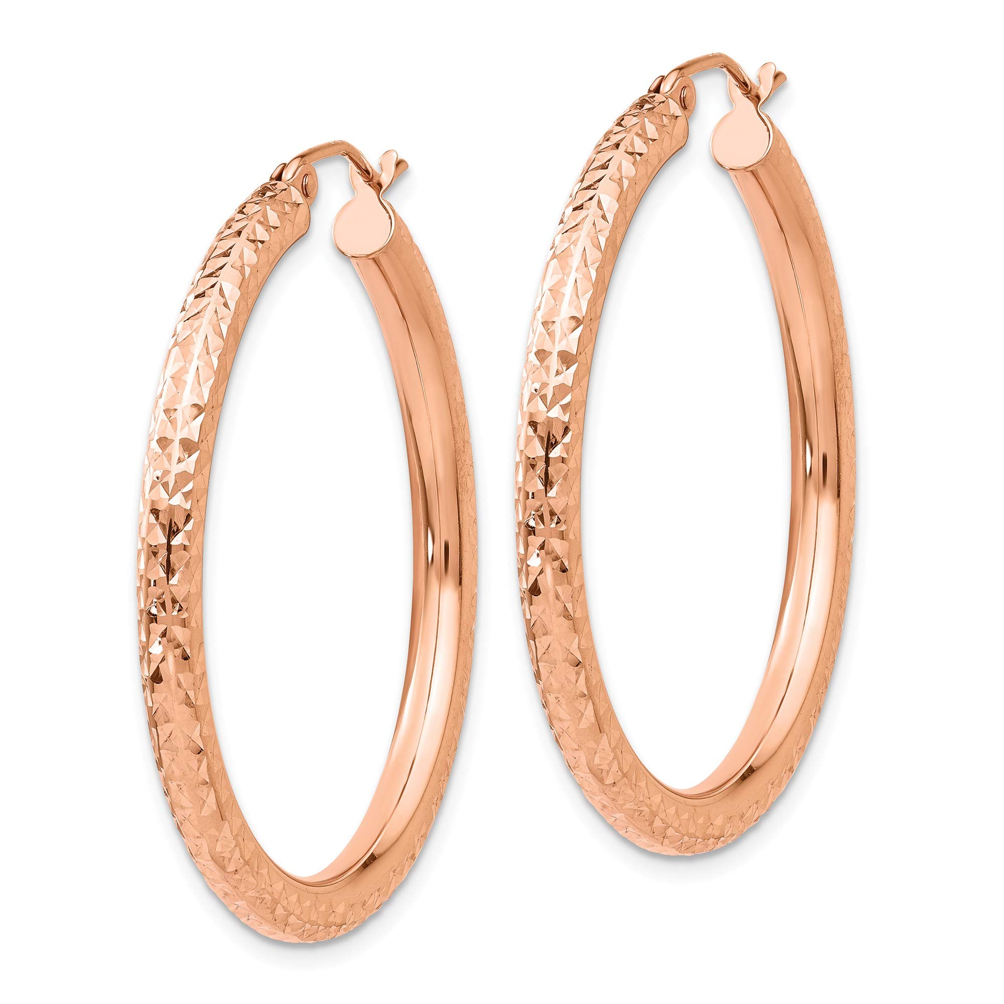 14K Rose Gold Diamond-Cut 3mm Round Hoop Earrings for Women - Elegant Everyday Jewelry for Work, Date Night & Special Occasions