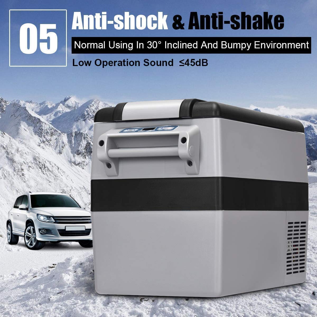 COSTWAY 44-Quart Portable Car Refrigerator - 12V/24V Electric Cooler with 3 Cooling Levels, LCD Display & Shockproof Design - Perfect for Camping, Road Trips, RV Travel, Truck Parties & Outdoor Adventures