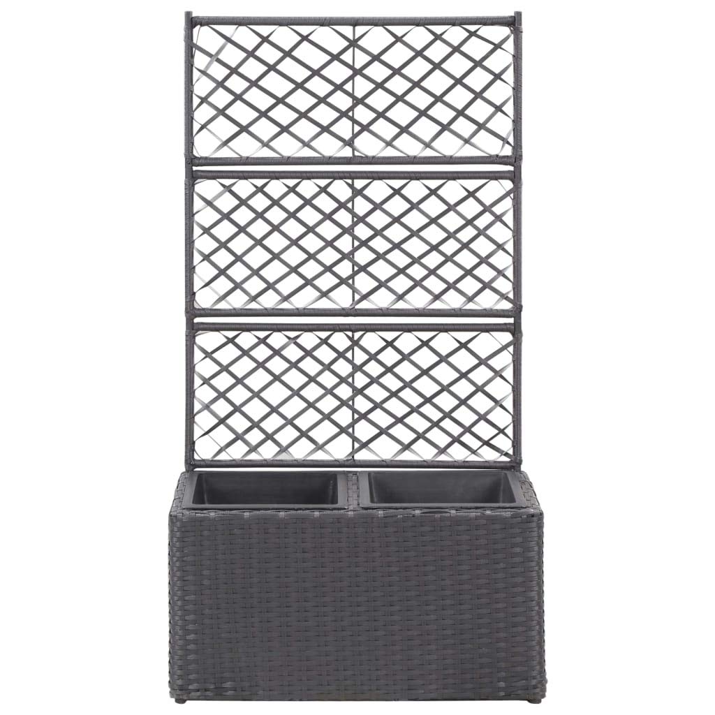 Black Poly Rattan Trellis Raised Garden Bed with 2 Pots - 22.8