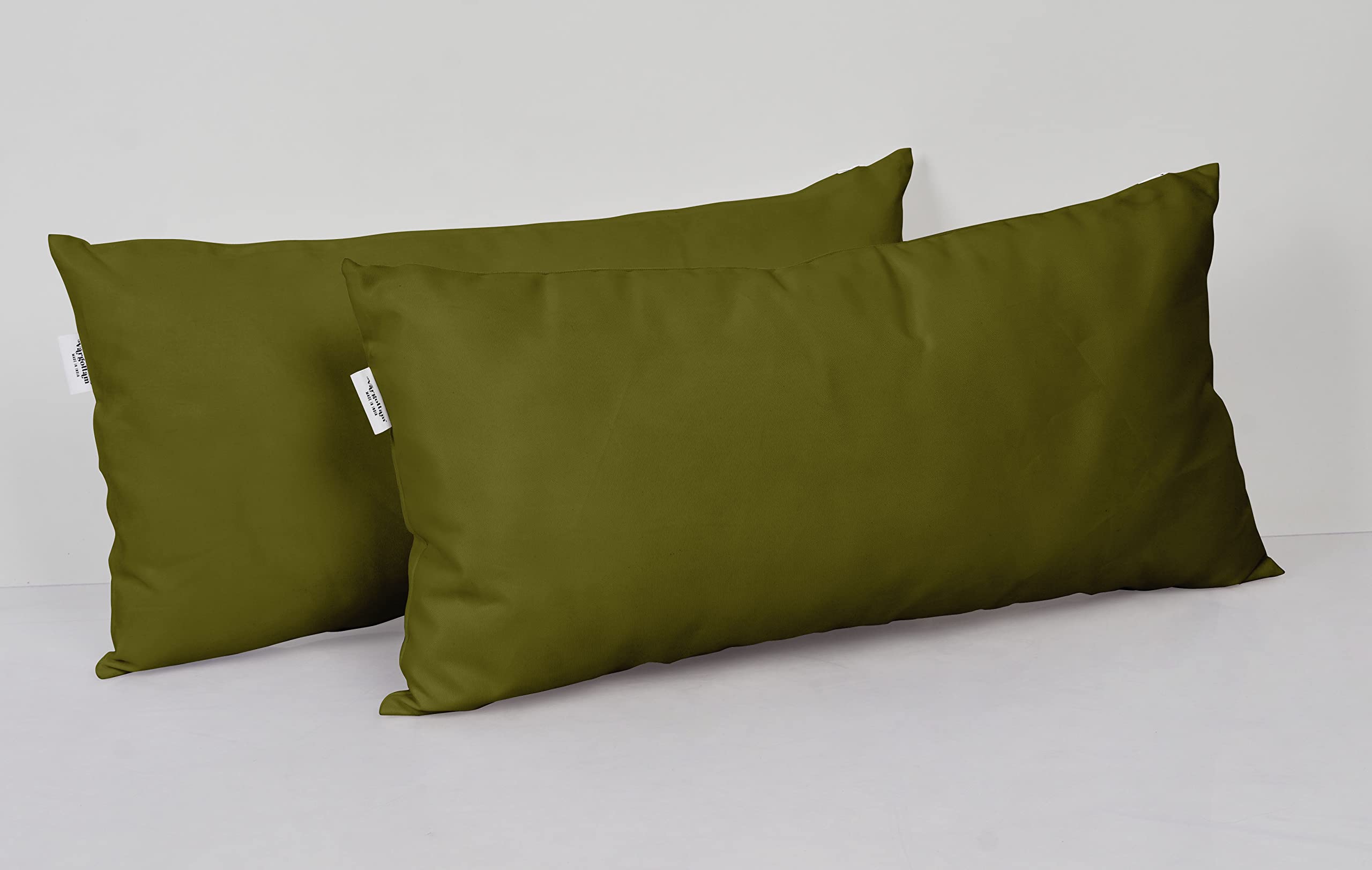 Waterproof Indoor Outdoor Lumbar Pillow Set of 2 - All-Weather Polyester Decorative Throw Pillows for Patio Furniture (Olive Green) - Perfect for Sofa, Garden, Deck & Poolside Relaxation