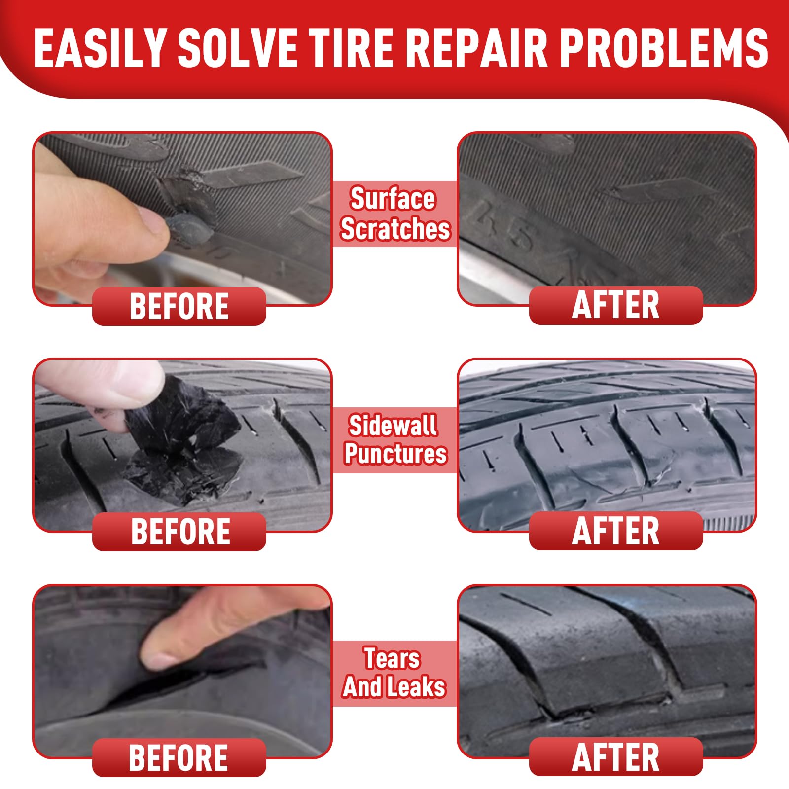 Premium Tire Repair Glue - Strong Black Rubber Cement for Sidewall & Puncture Repairs - Bike, Car, Motorcycle, Truck & Tractor Use - Includes 2 Sizes of Repair Nails (10ml x 2) - Ideal for Emergency Roadside Fixes & Off-Road Adventures