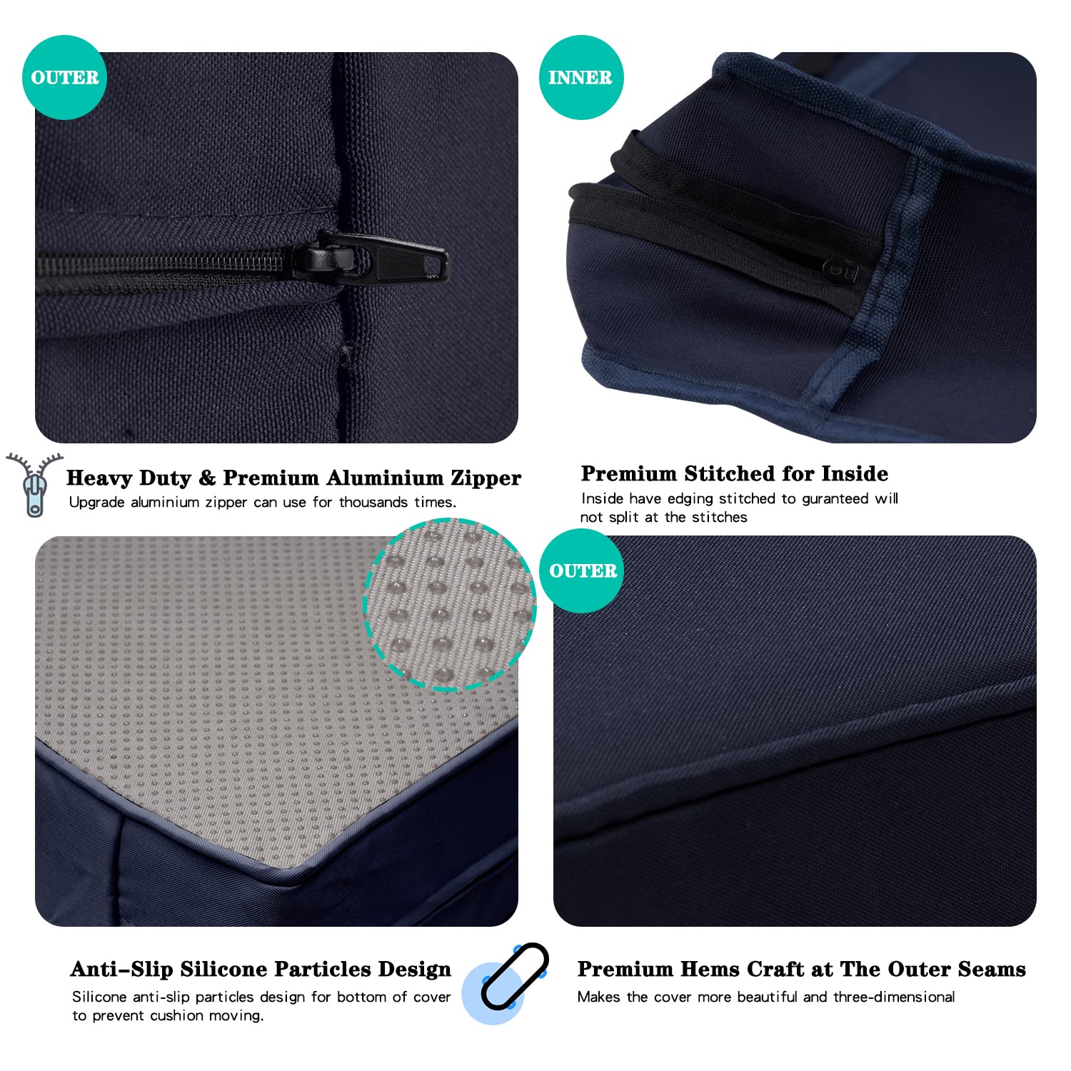 9 Pack Outdoor Patio Cushion Covers Set - Navy Blue Replacement Covers for 5-Piece 4-Seater Wicker Rattan Sectional Sofa (Large Size) - Waterproof & UV Resistant for Backyard, Poolside, and Deck Furniture Protection