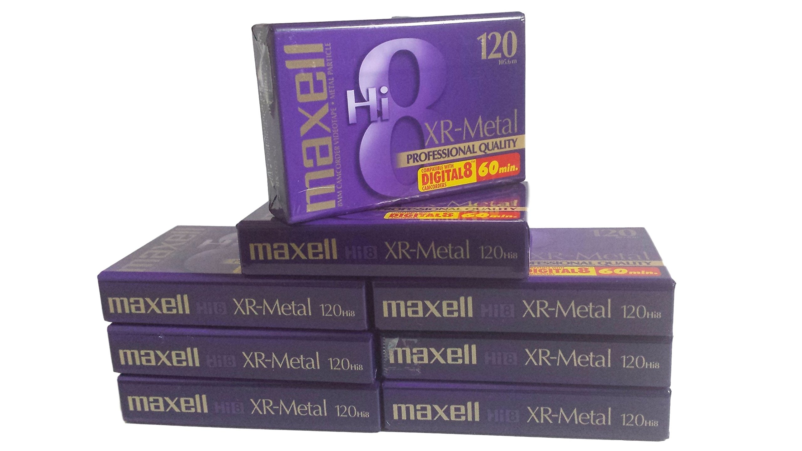 8 Pack Maxell XR-Metal 120 Professional 8mm Hi8 60 Minute Tapes - High-Quality Video Recording for Camcorders, Home Movies & Archival Storage