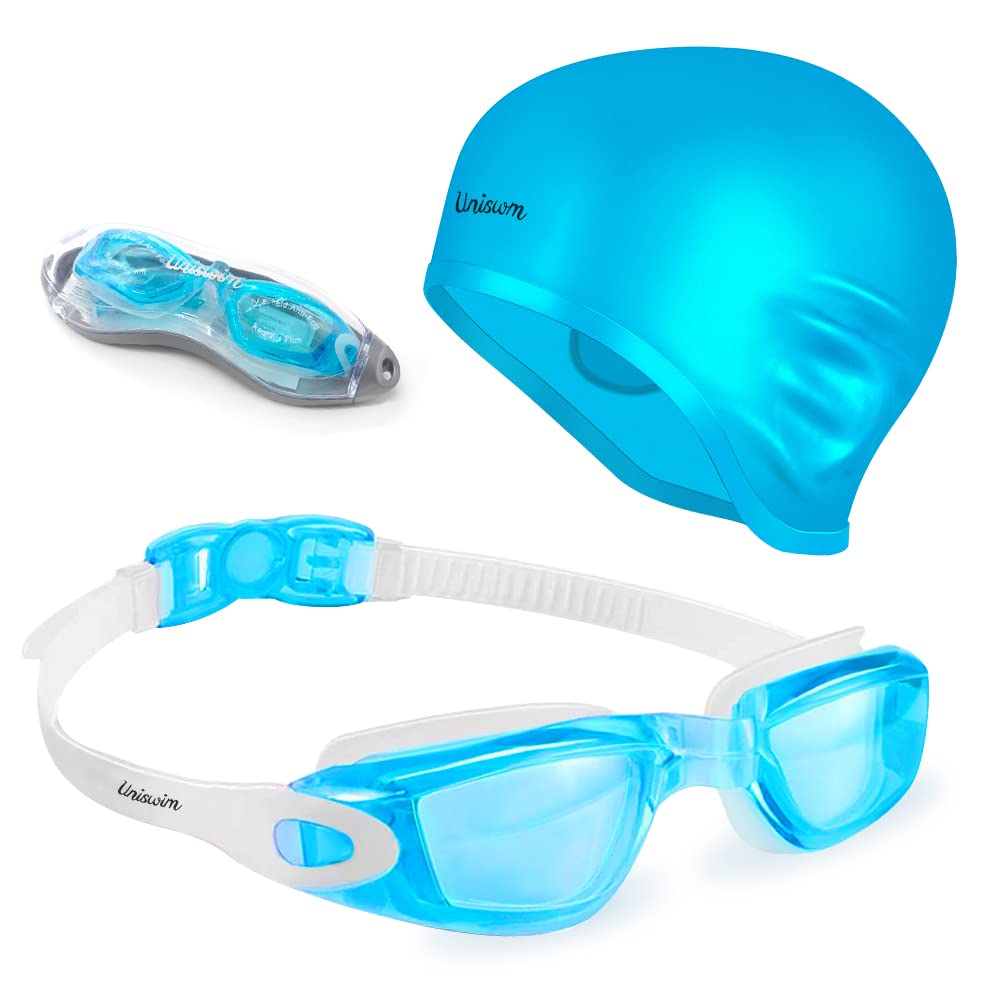 **Anti-Fog Swimming Goggles & Silicone Swim Cap Set for Adults – Comfortable, Leak-Proof Swim Glasses & Hat Pack for Pool, Beach & Training**    *(Ideal for Lap Swimming, Open Water, Triathlons & Water Aerobics)*