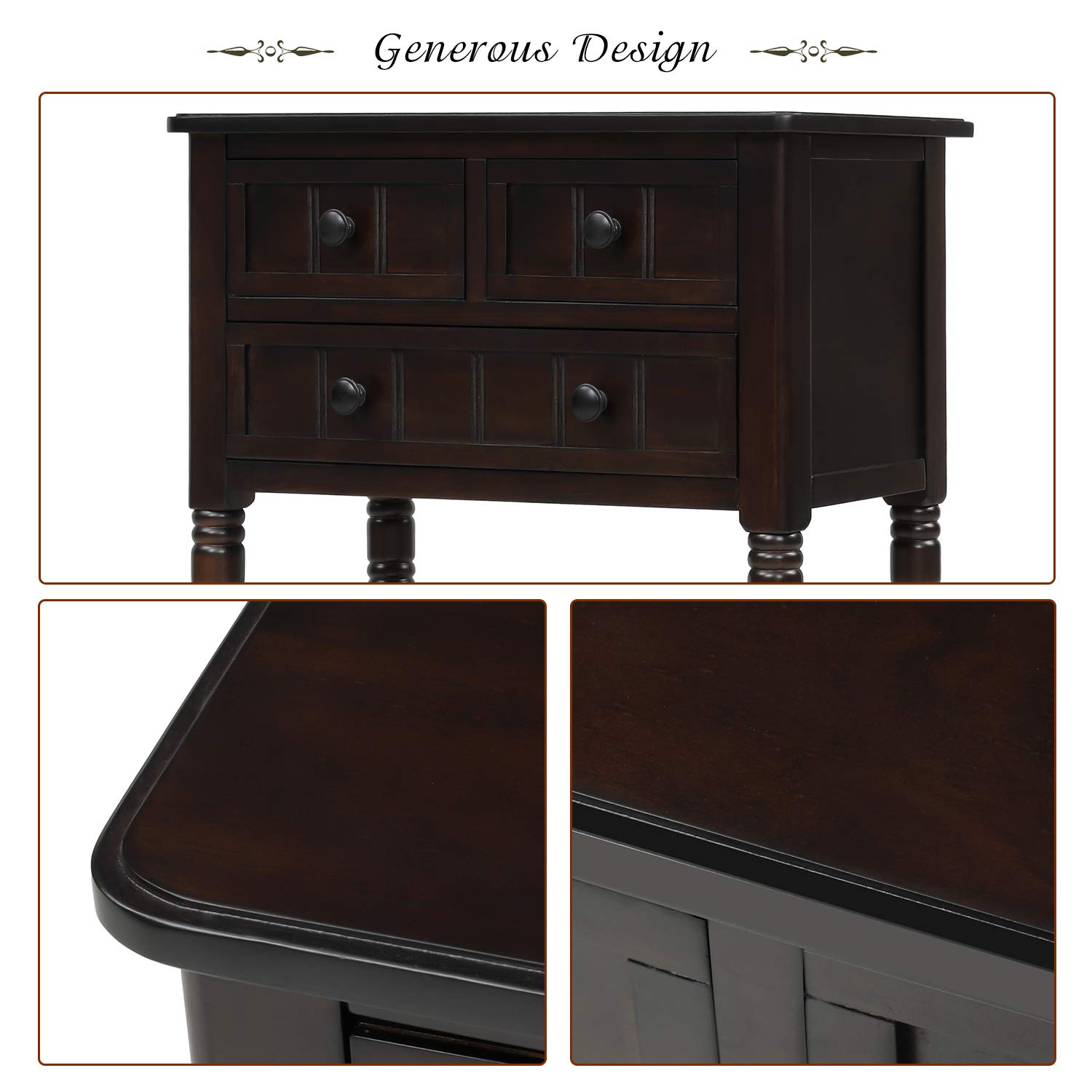 PURLOVE Narrow Console Table - Slim Sofa Table with 3 Storage Drawers & Bottom Shelf for Living Room, Entryway & Hallway - Easy Assembly Modern Side Table (Perfect for Small Spaces, Behind Sofa or as Entryway Decor)
