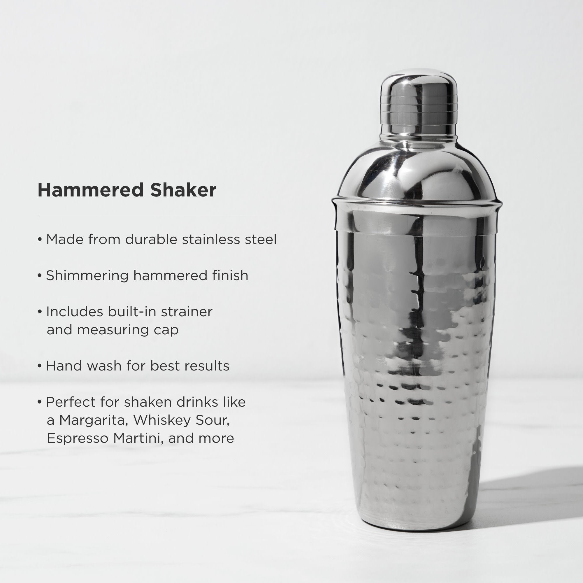 Premium Stainless Steel Hammered Cocktail Shaker Set - Bar Quality Mixing Tool for Martinis, Margaritas & Cocktails - Perfect for Home Bars, Parties & Professional Bartenders