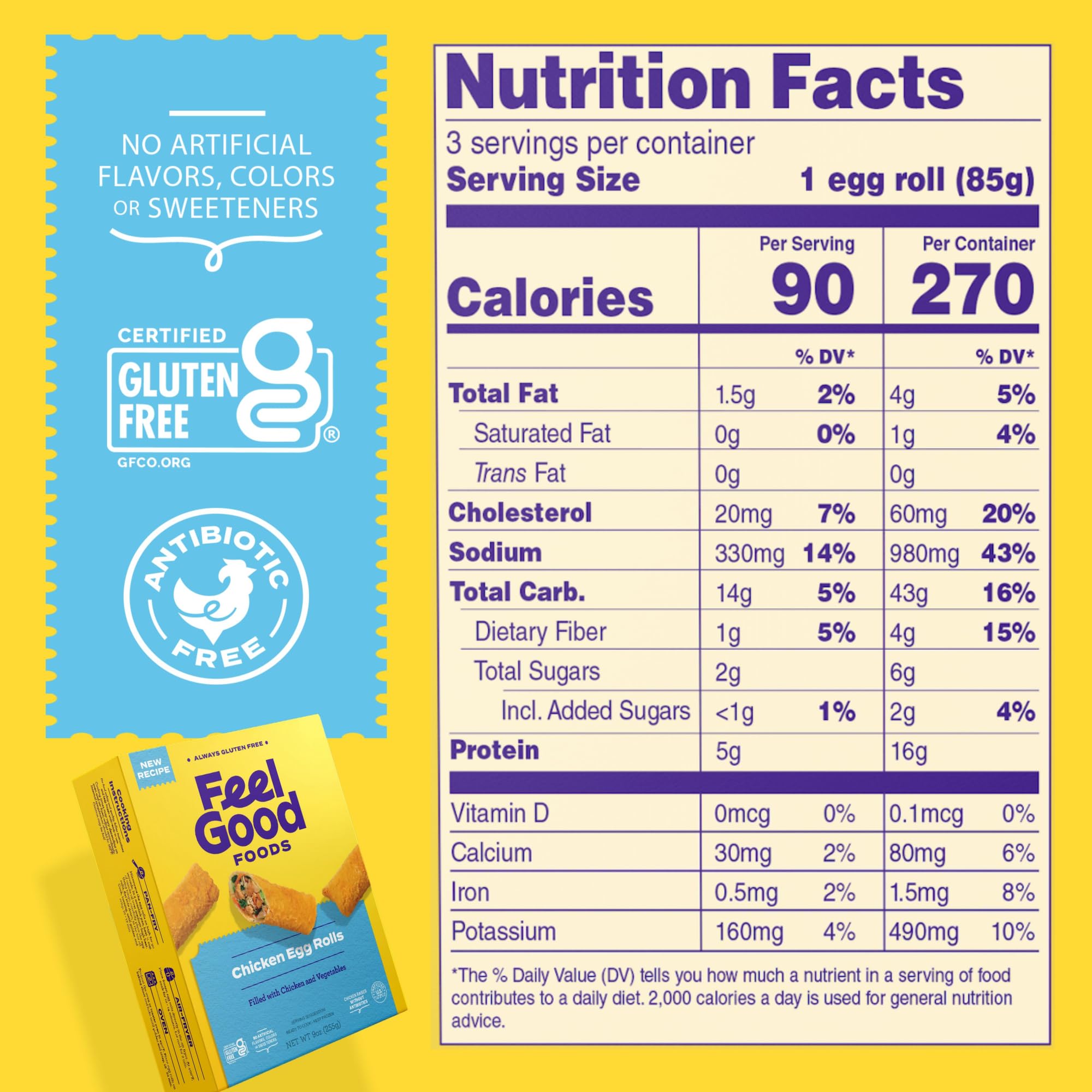 Feel Good Foods Gluten Free Chicken Egg Rolls - 9 Ounce (Pack of 1) | Perfect for Quick Snacks, Party Appetizers & Healthy Frozen Meals