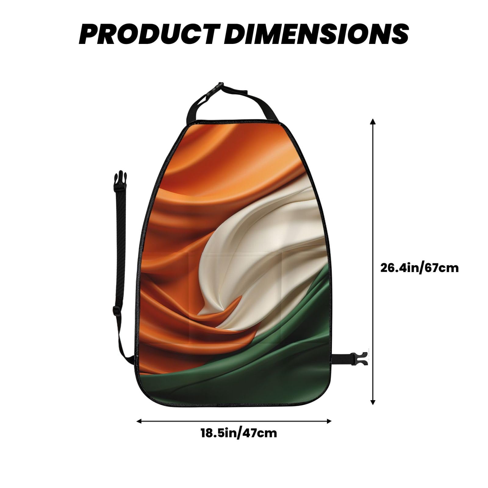 VTCTOASY Kick Mat Back Seat Protector for Car - 2 Pack Extra Large Waterproof Seat Cover with 3 Storage Pockets | Universal Fit for Trucks, SUVs, Sedans | Irish Flag Design | Perfect for Road Trips, Family Travel & Pet Protection