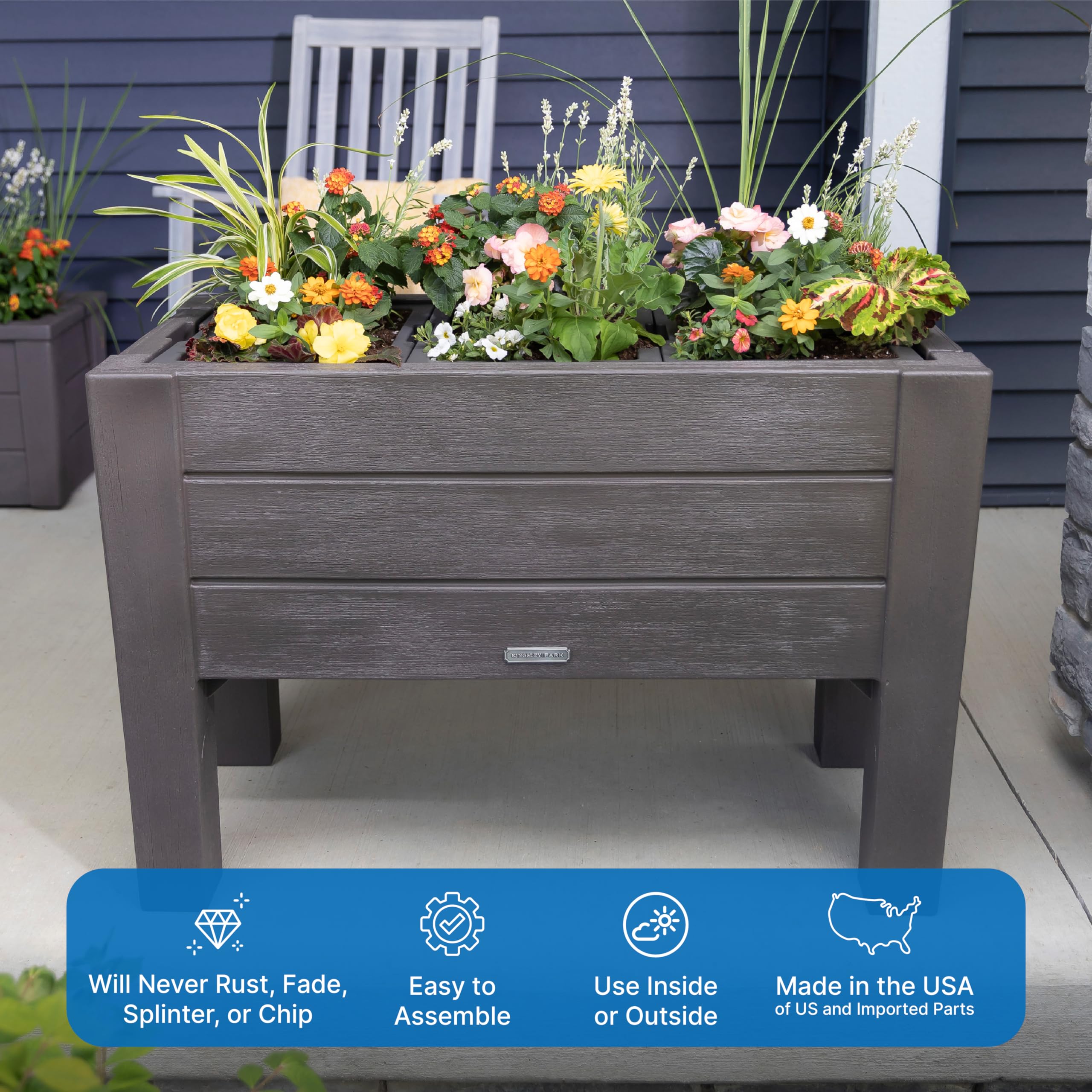 Step2 Lakewood Raised Planter Box - Large Outdoor Garden Planter with Easy Drainage, Durable Dark Cedar Plastic for Flowers, Herbs & Vegetables | Perfect for Patio, Porch, Deck or Backyard Gardening