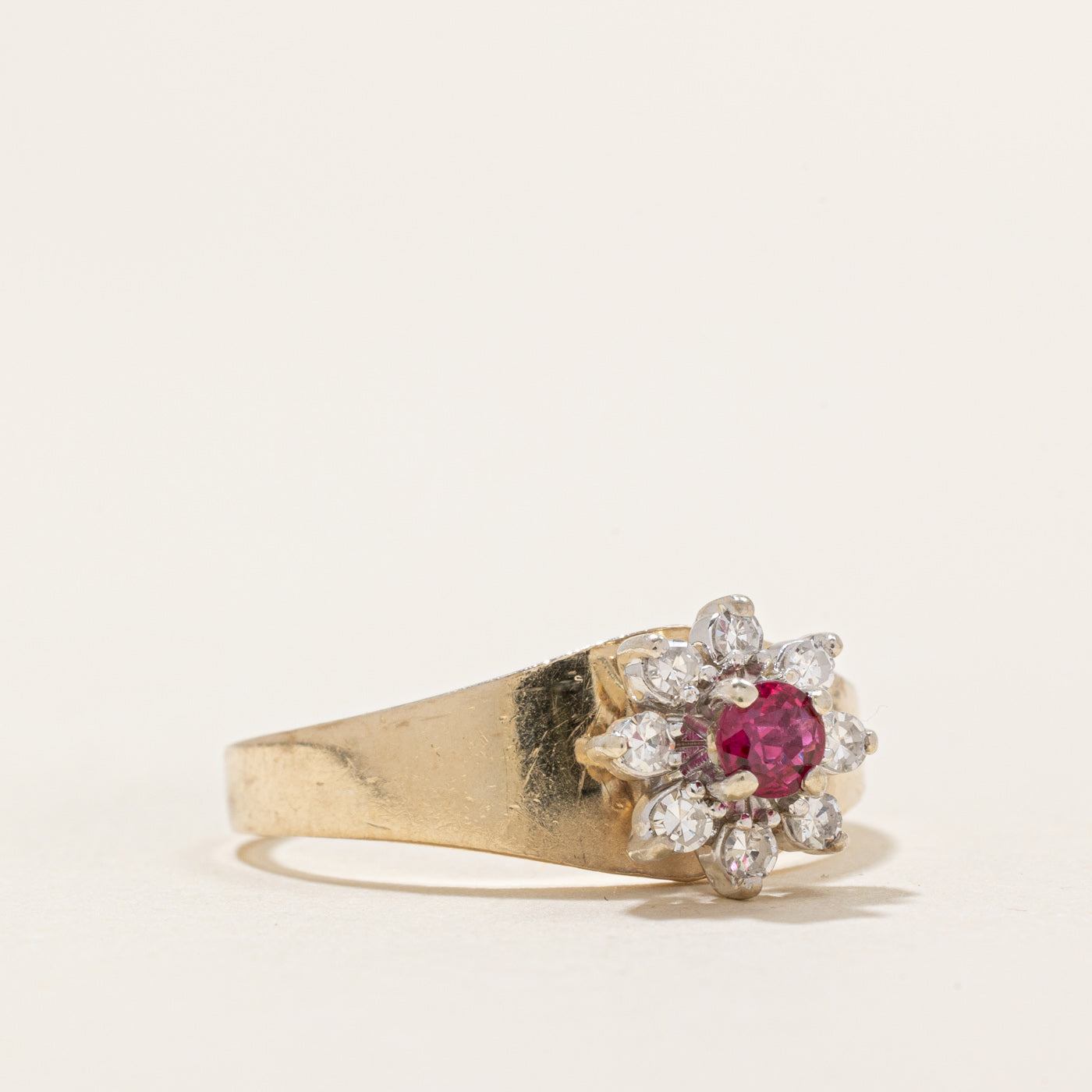 Exquisite Ruby & Diamond Petal Tapered Ring | 0.20ct Ruby & 0.16ctw Diamonds | Size 7.75 | Elegant Wedding, Anniversary & Valentine's Day Gift for Her