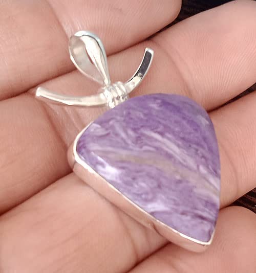 925 Sterling Silver Triangle Charoite Pendant Necklace for Women - Handmade Unique Jewelry Gift for Christmas, Birthday & Special Occasions | Perfect for Everyday Wear, Parties & Gifting