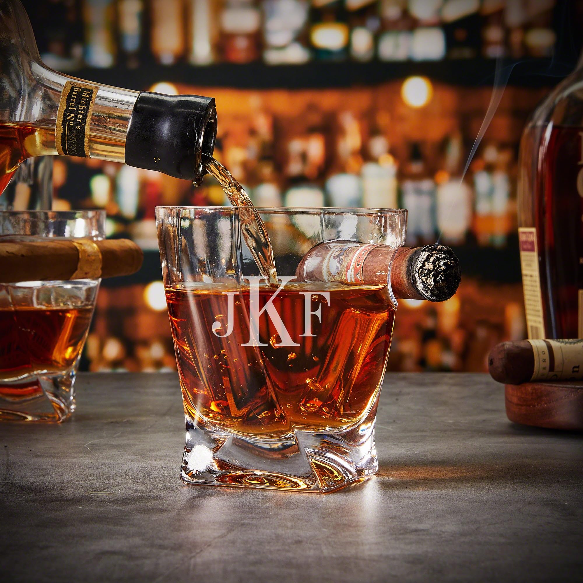 Premium Custom Engraved Twist Cigar Glasses with Spanish Cedar Humidor Set - Perfect for Whiskey & Cigar Lovers, Gifts for Men, Home Bar Accessories