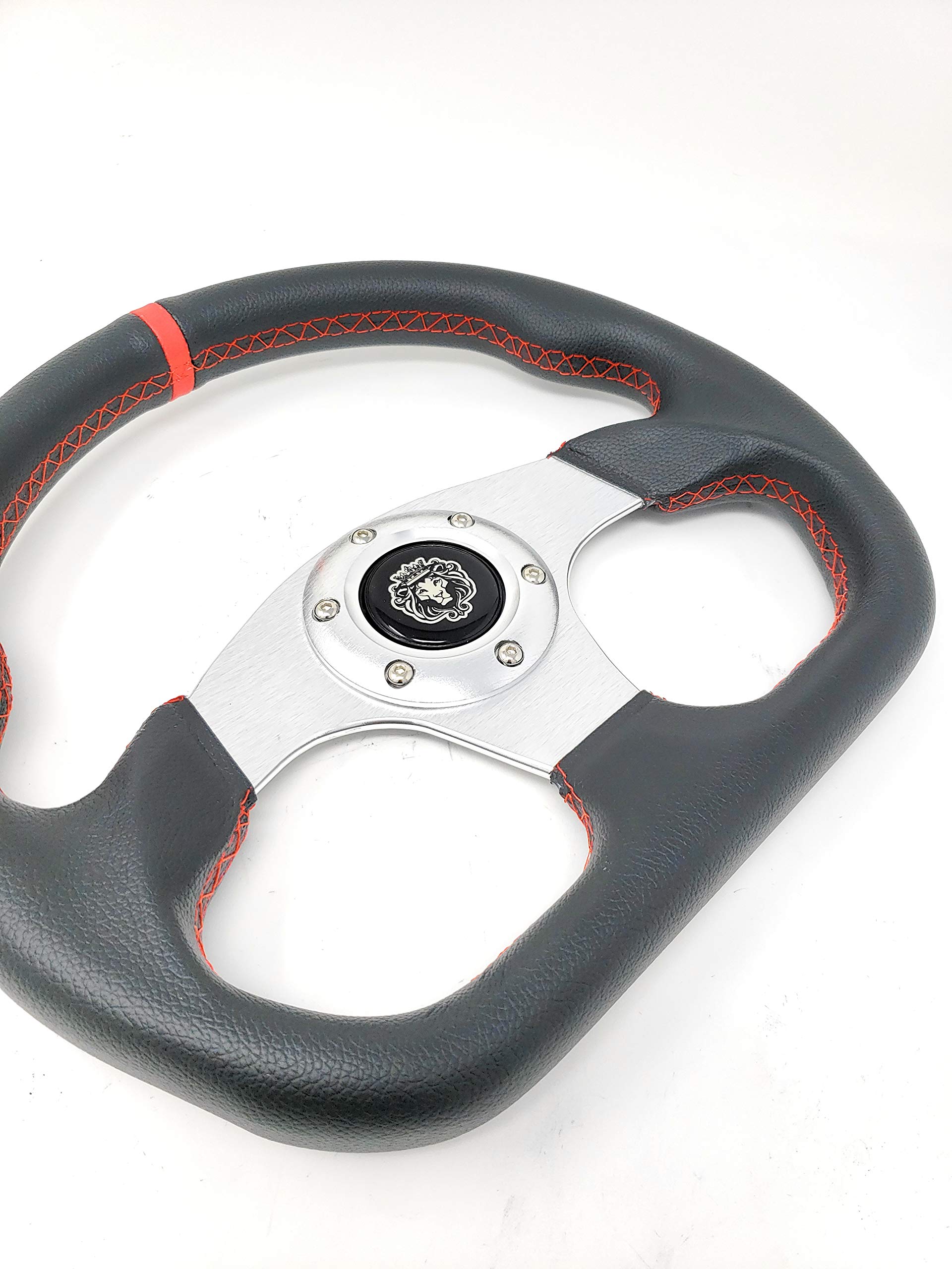 EZ-GO TXT RXV Golf Cart Red Steering Wheel with Chrome Adapter - 3 Spoke Replacement Steering Wheel for Golf Carts - Perfect for Upgrades, Repairs, and Customization