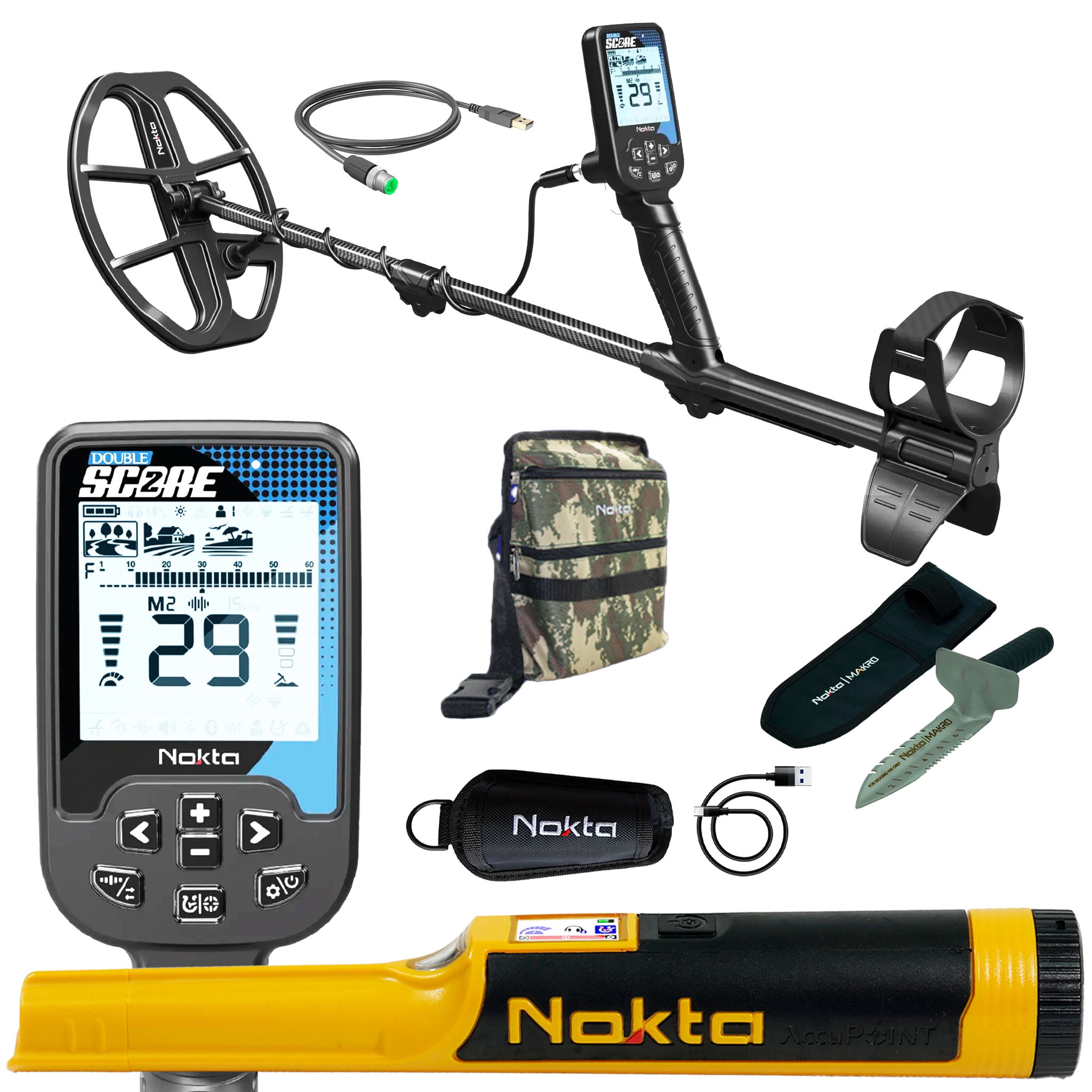 Nokta Double Score (Score 2) Waterproof Metal Detector Bundle with Accupoint Pinpointer, Finds Pouch & Premium Digger - Perfect for Beach Hunting, Treasure Hunting & Outdoor Adventures