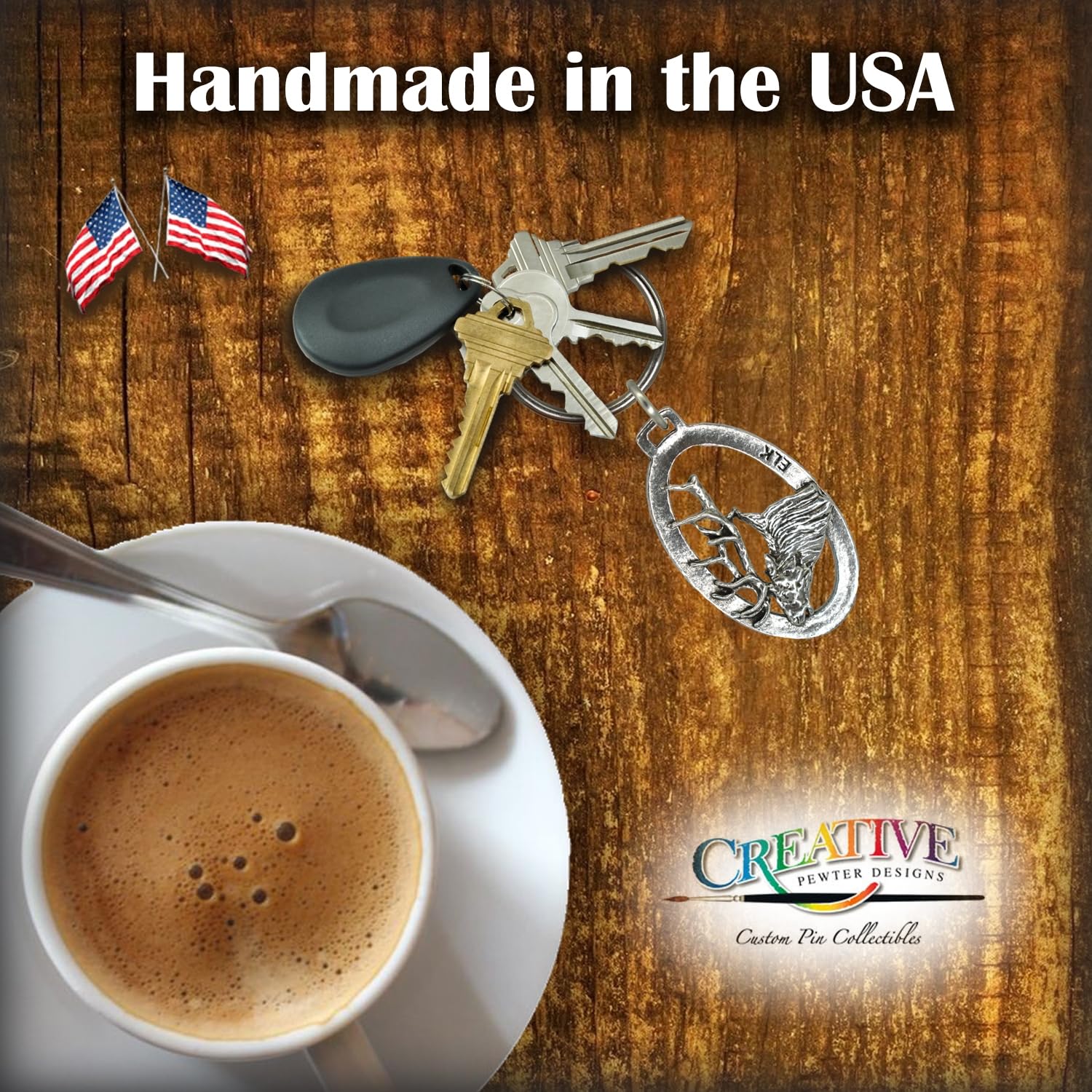 Handmade Pewter Elk Head Keychain - 2