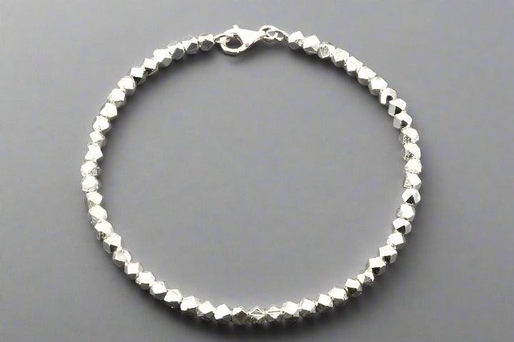 Faceted Bead Stacked Bracelet - Sterling Silver Jewelry for Women, Elegant Stackable Bangle for Everyday Wear & Special Occasions