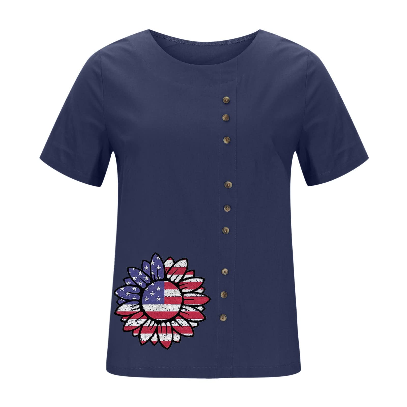Women's Floral Printed Short Sleeve Crew Neck T-Shirt - Casual Summer White Top for Independence Day & Everyday Wear | Perfect for Outdoor Activities, Beach Trips, and Casual Outings