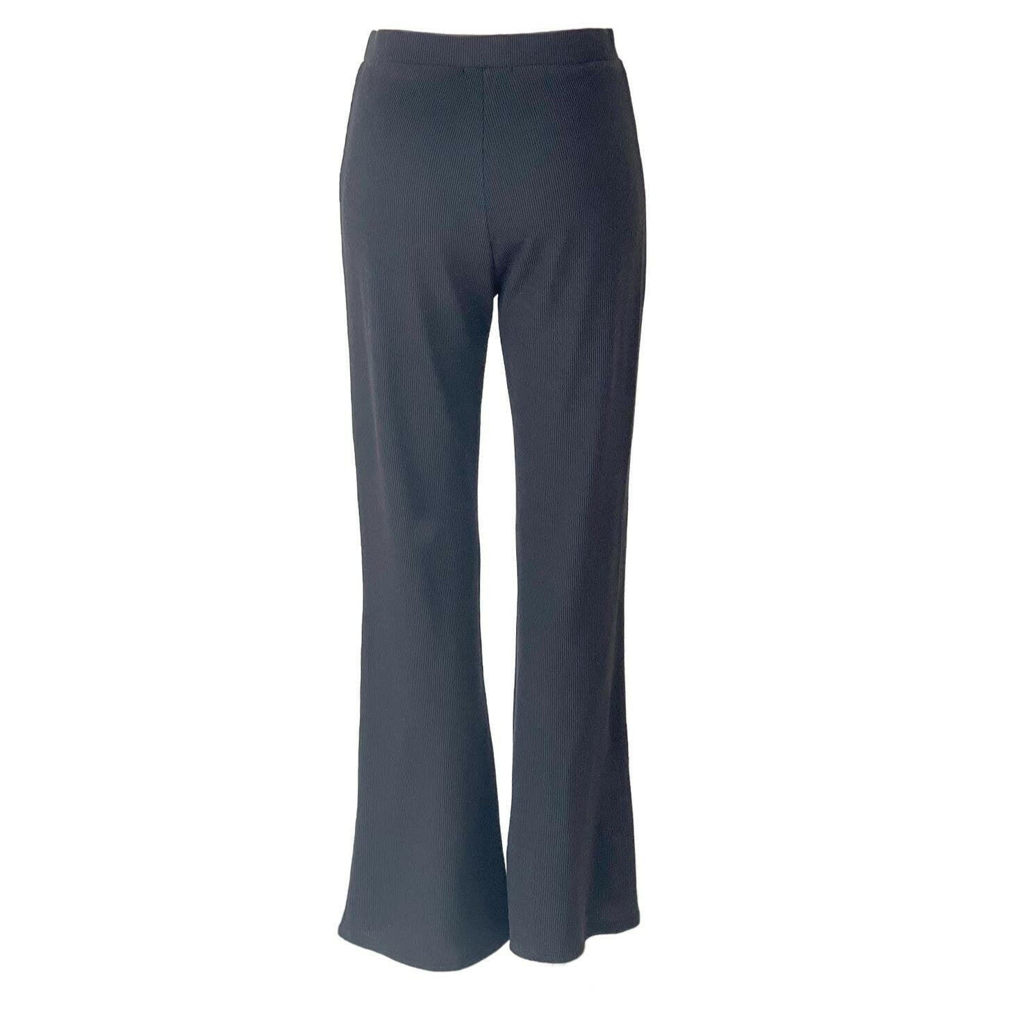 Stylish Ribbed Flare Pants for Women - Comfortable High Waisted Stretchy Trousers in Charcoal Grey | Perfect for Casual Outfits, Workwear & Date Night
