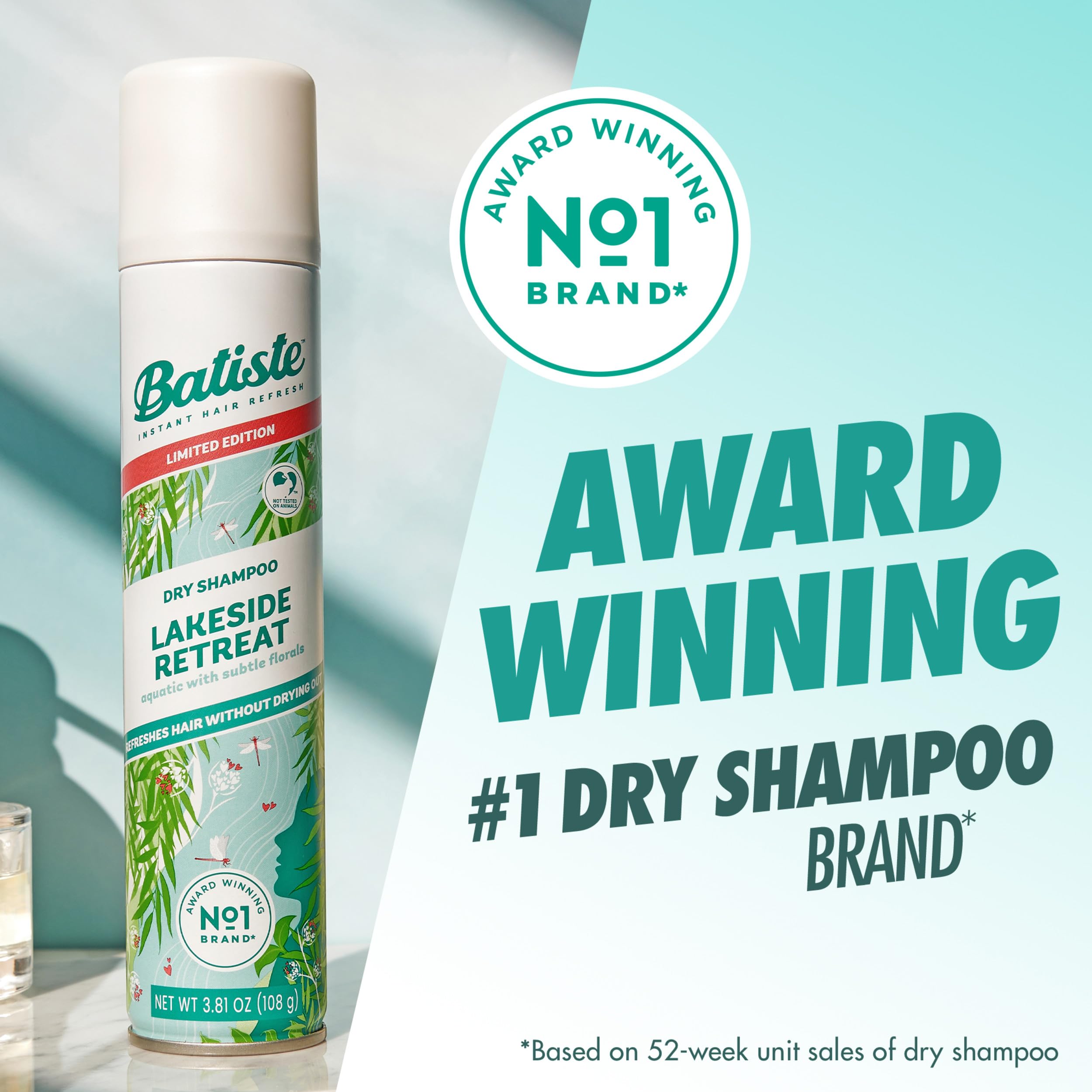 Batiste Dry Shampoo - Lakeside Retreat Scent (Limited Edition) | Oil Absorbing Waterless Shampoo for Fresh Hair Between Washes | 3.81 oz Travel Size | Perfect for Gym, Travel & Quick Hair Refresh