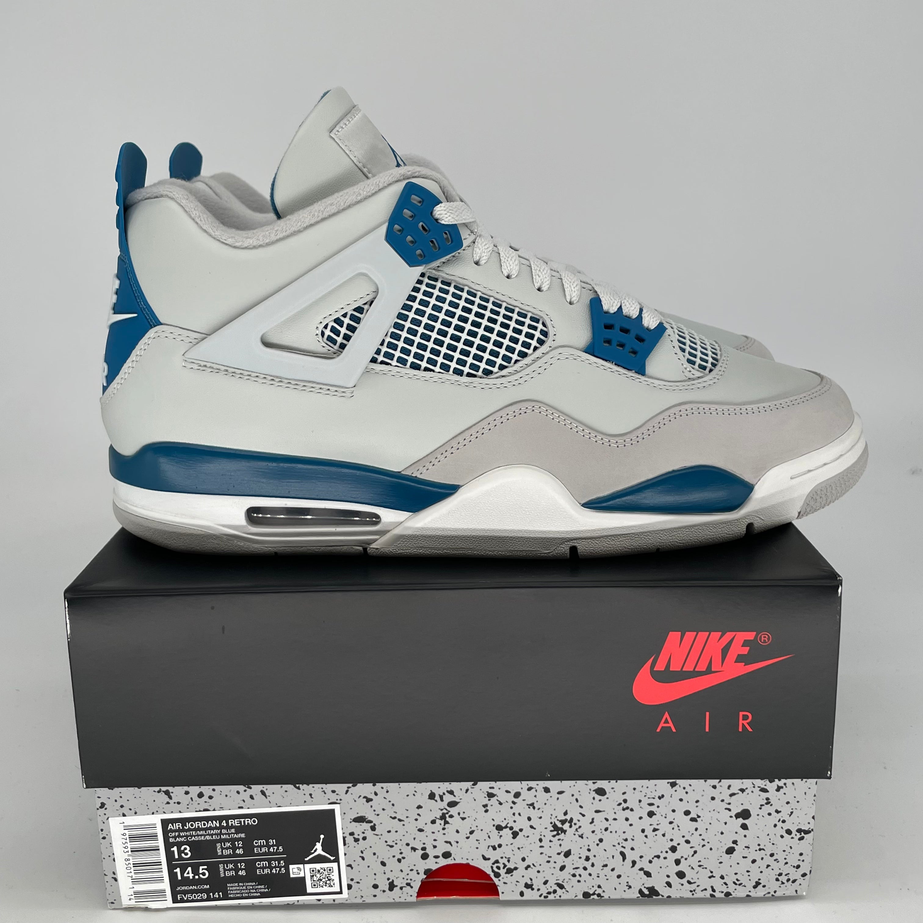 Original Air Jordan 4 Retro 'Military Blue' Men's Basketball Shoes Size 13 FV5029-141 - Perfect for Sneaker Collectors & Streetwear Fashion