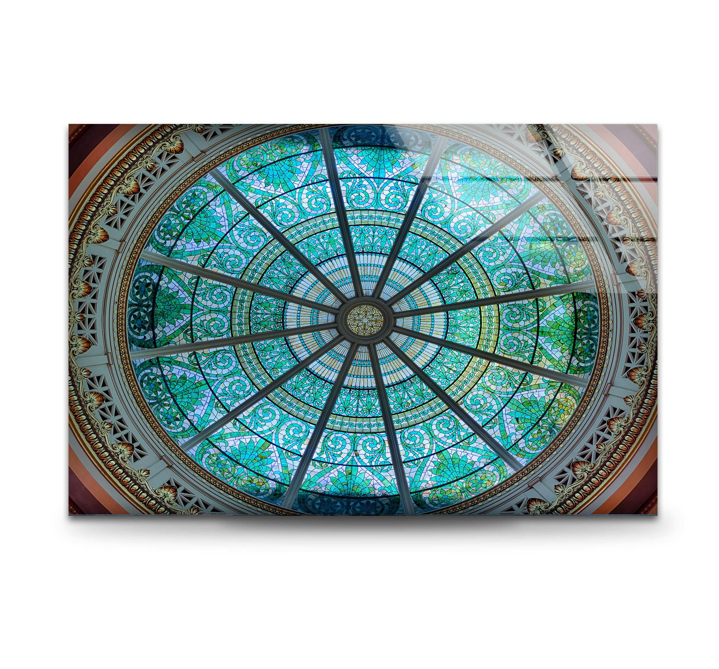 Stained Glass Blue Church Window Wall Art - Handmade Gothic Decor for Home, Office & Wedding Venue