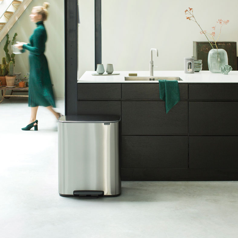 Bo Pedal Bin Recycle 2X30L (60L) Stainless Steel Trash Can with Foot Pedal, Dual Compartment for Waste & Recycling - Perfect for Kitchen, Office & Bathroom Organization