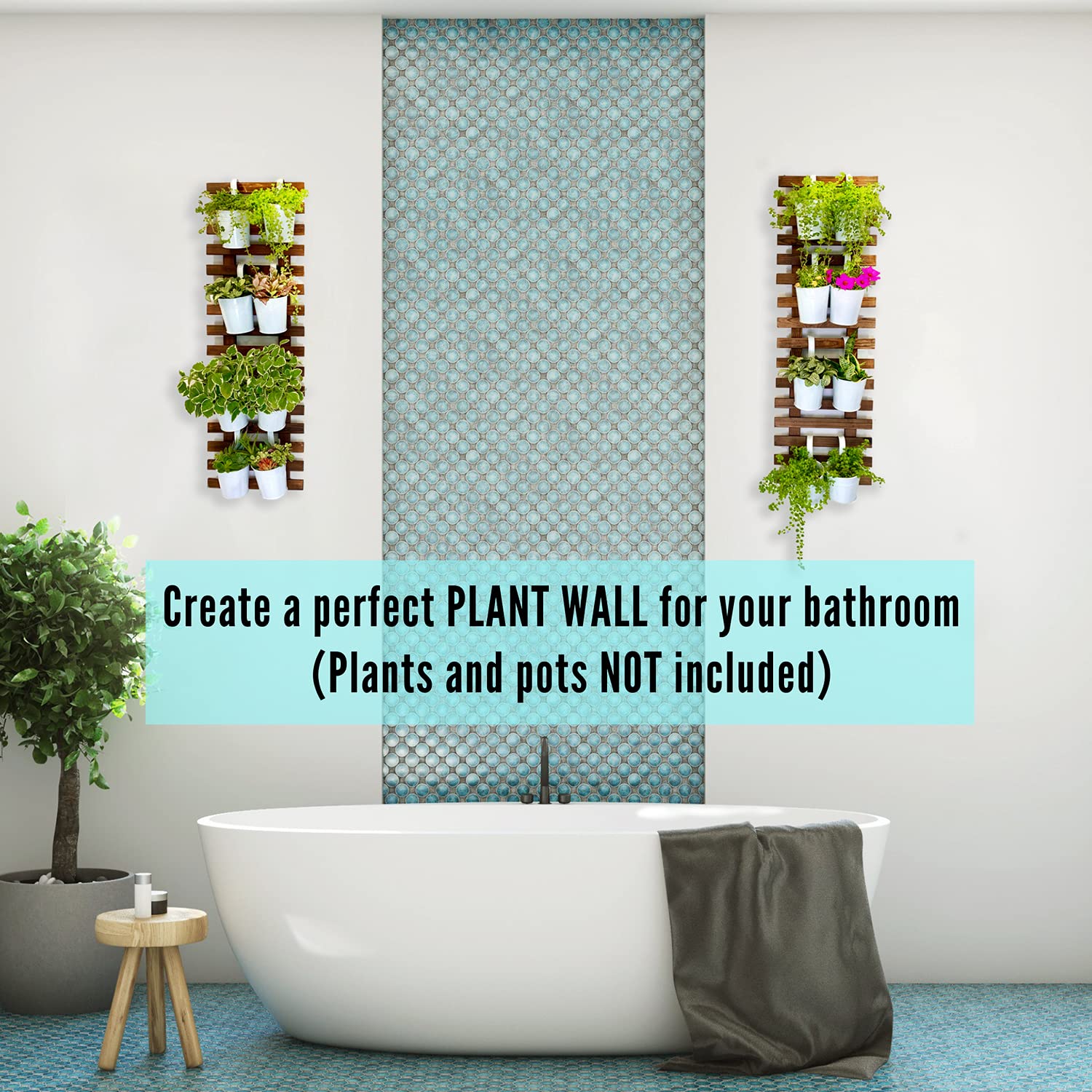 4 Inch Metal Hanging Pots with 2 Wooden Plant Holders - Vertical Garden Kit for Herbs, Flowers & Indoor Plants | Perfect for Balcony, Patio, Kitchen & Home Decor (White)