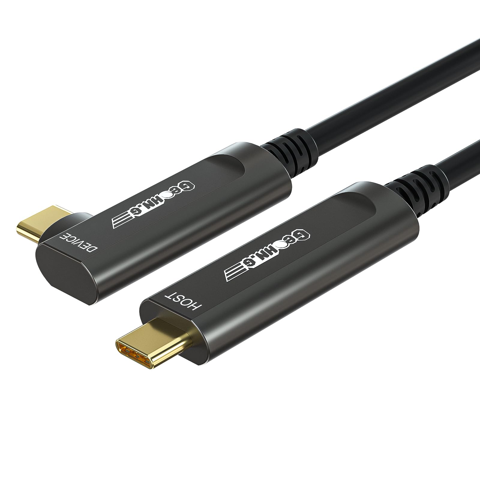 GeoHN.G USB C to USB C Fiber Optic Cable 15M, 90 Degree Right Angle USB 3.2 10Gbps Active Optical Long Distance Cable for VR/AR, Quest 2, Webcam, Camera, Mini-PC - Perfect for Gaming, Streaming & High-Speed Data Transfer