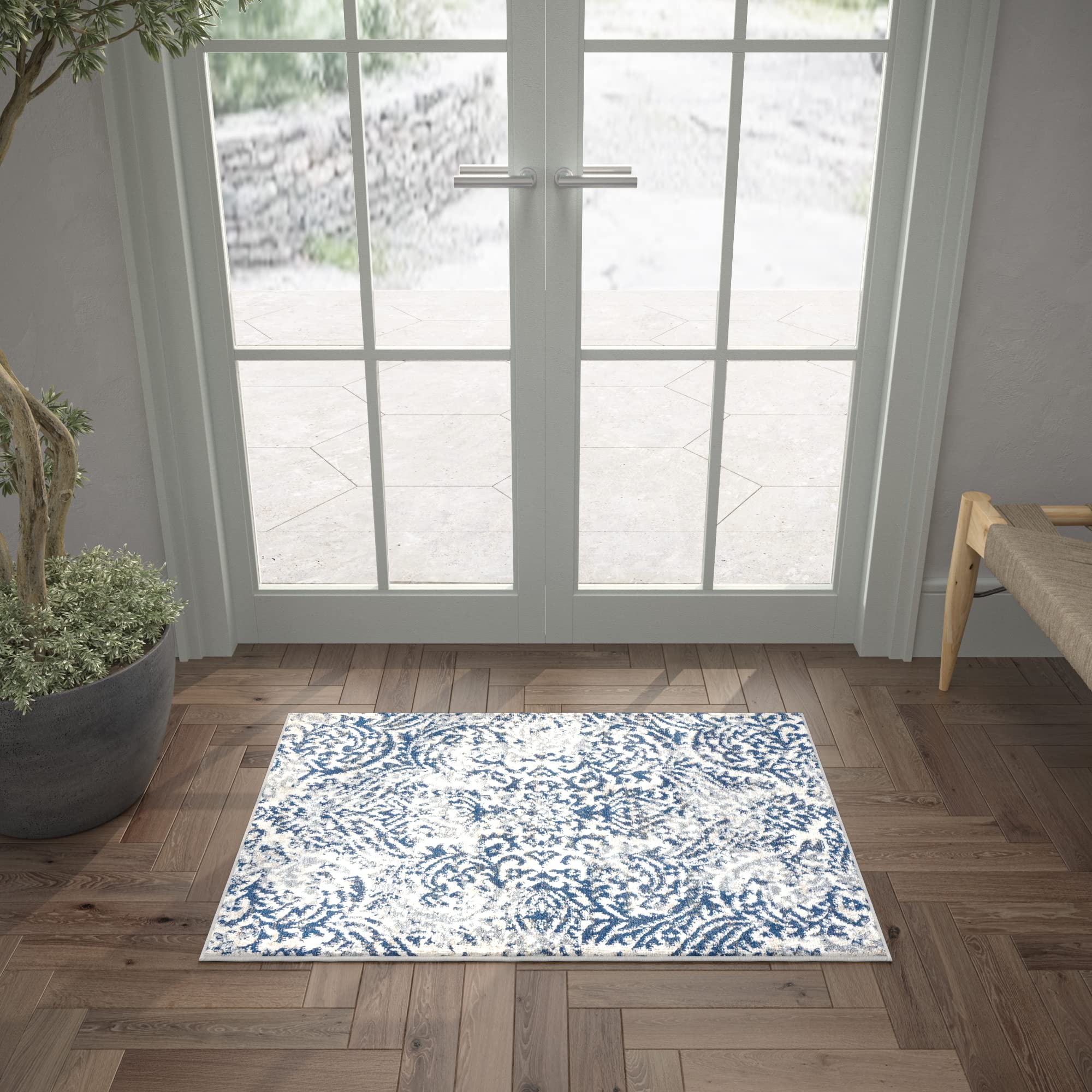 Tayse 2x3 Entry Rug - Non-Slip Indoor Doormat - Modern Kitchen & Bathroom Runner - Small Area Carpet for Front Door, Hallway & High Traffic Areas