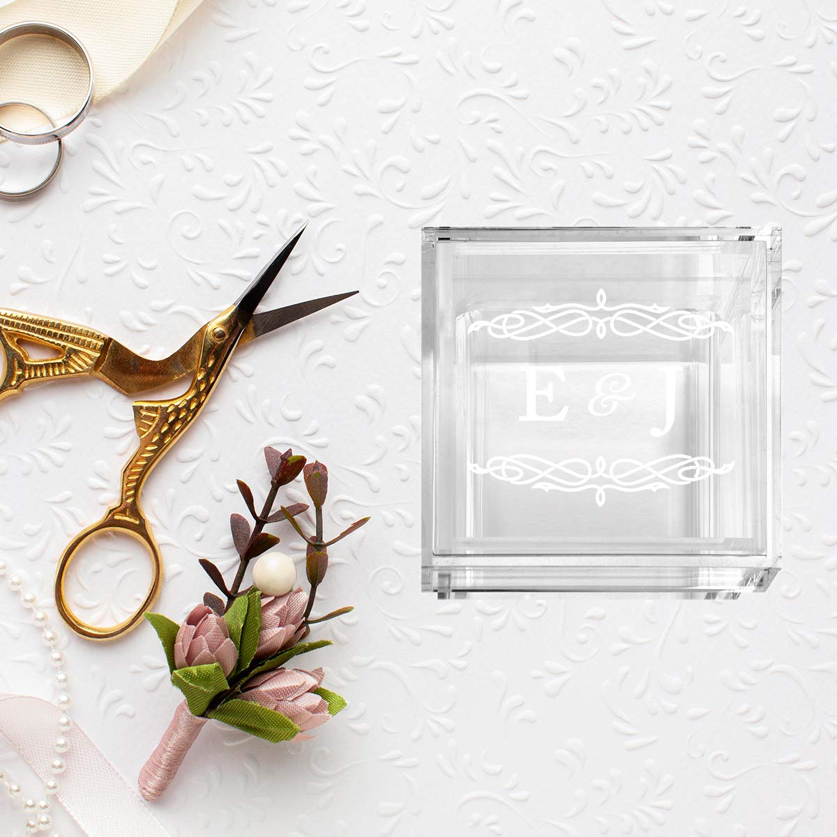 Personalized Acrylic Wedding Ring Box - Custom Monogram Design with 2 Ring Slots - Elegant Display for Wedding Proposals, Ring Bearers & Keepsake Storage - Perfect for Engagement, Ceremony & Anniversary Gifts (1-Pack)
