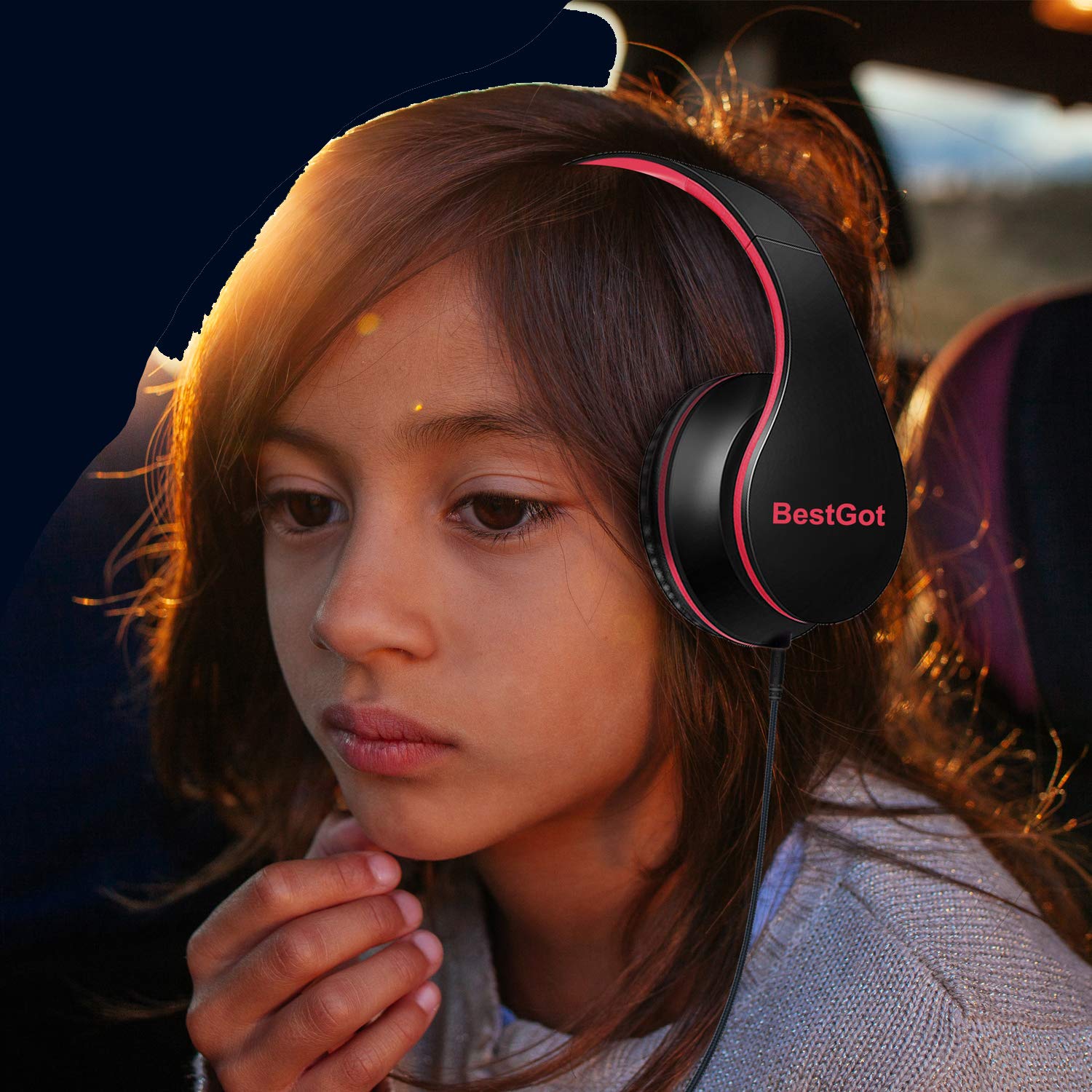 BG6002 Kids Headphones with Microphone - Volume Limited Safe Headset for Children, Foldable Design with 3.5mm Plug & Removable Cord (Black/Green) - Perfect for School, Travel, and Online Learning