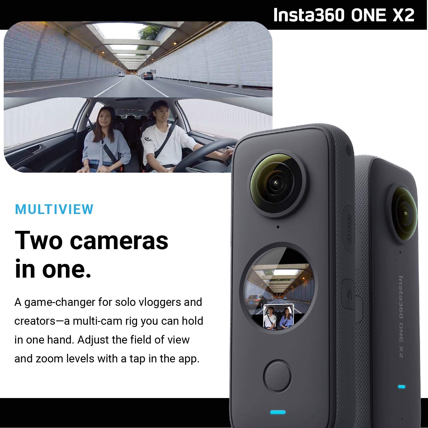 Insta360 ONE X2 360° Action Camera with 5.7K Touchscreen - Waterproof 360° Video & 18MP Photos, Steady Cam Mode, InstaPano | Perfect for Vlogging, Travel Adventures & Sports Recording | Includes Selfie Stick & 128GB SD Card (3-Piece Bundle)