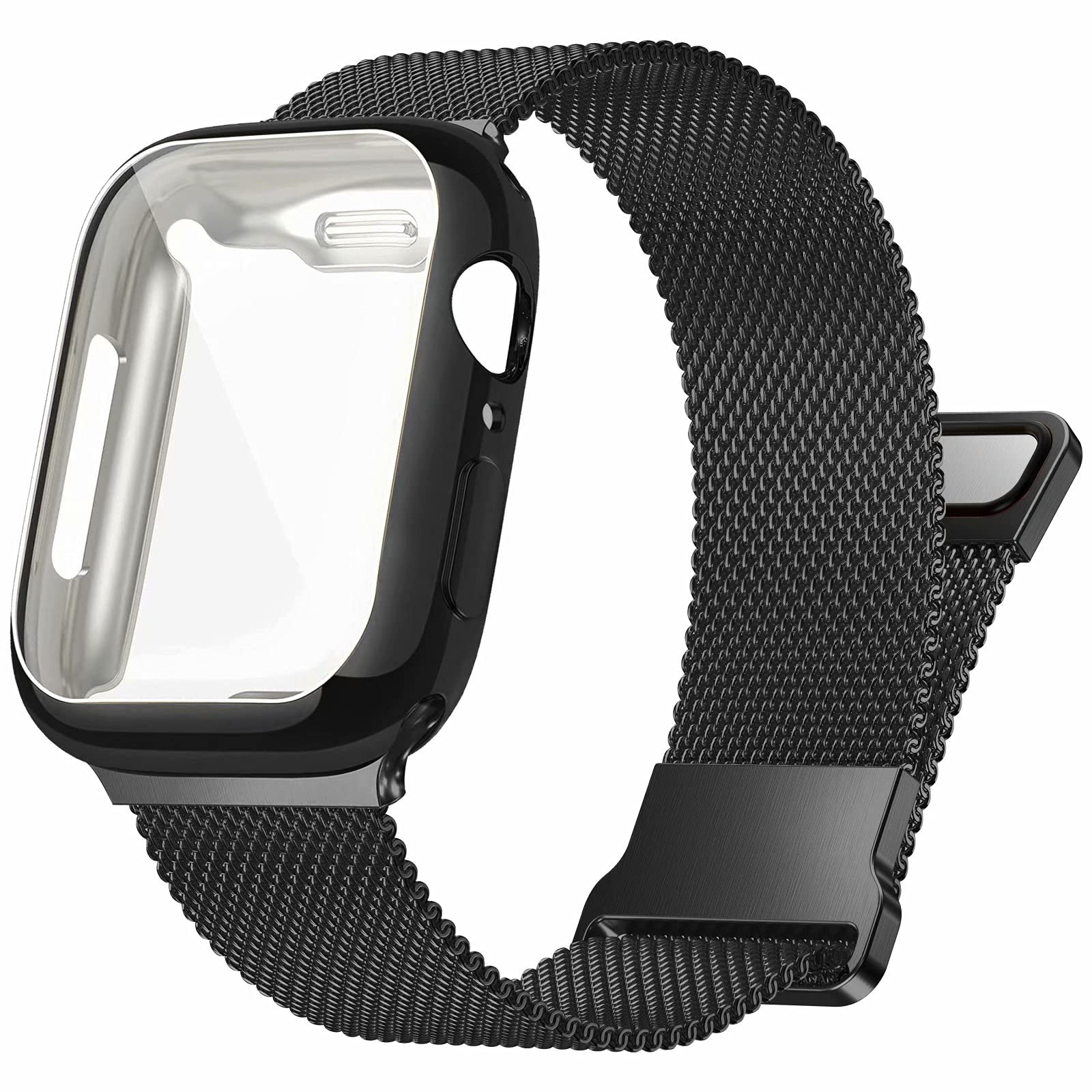 Premium Stainless Steel Band for Apple Watch 38/40/41/42/44/45mm - Magnetic Strap Compatible with iWatch Series 9/8/7/6/5/4/SE/3/2/1 - Includes Screen Protector Case - Elegant Unisex Design for Men & Women - Perfect for Workouts, Office & Everyday Wear