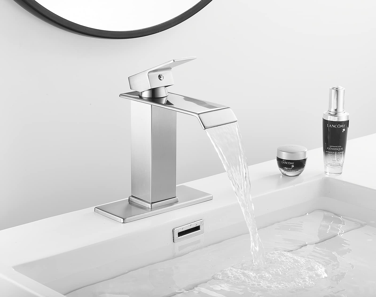 Brushed Nickel Single Handle Waterfall Bathroom Faucet - Perfect for Vanity Sinks & Commercial Lavatories