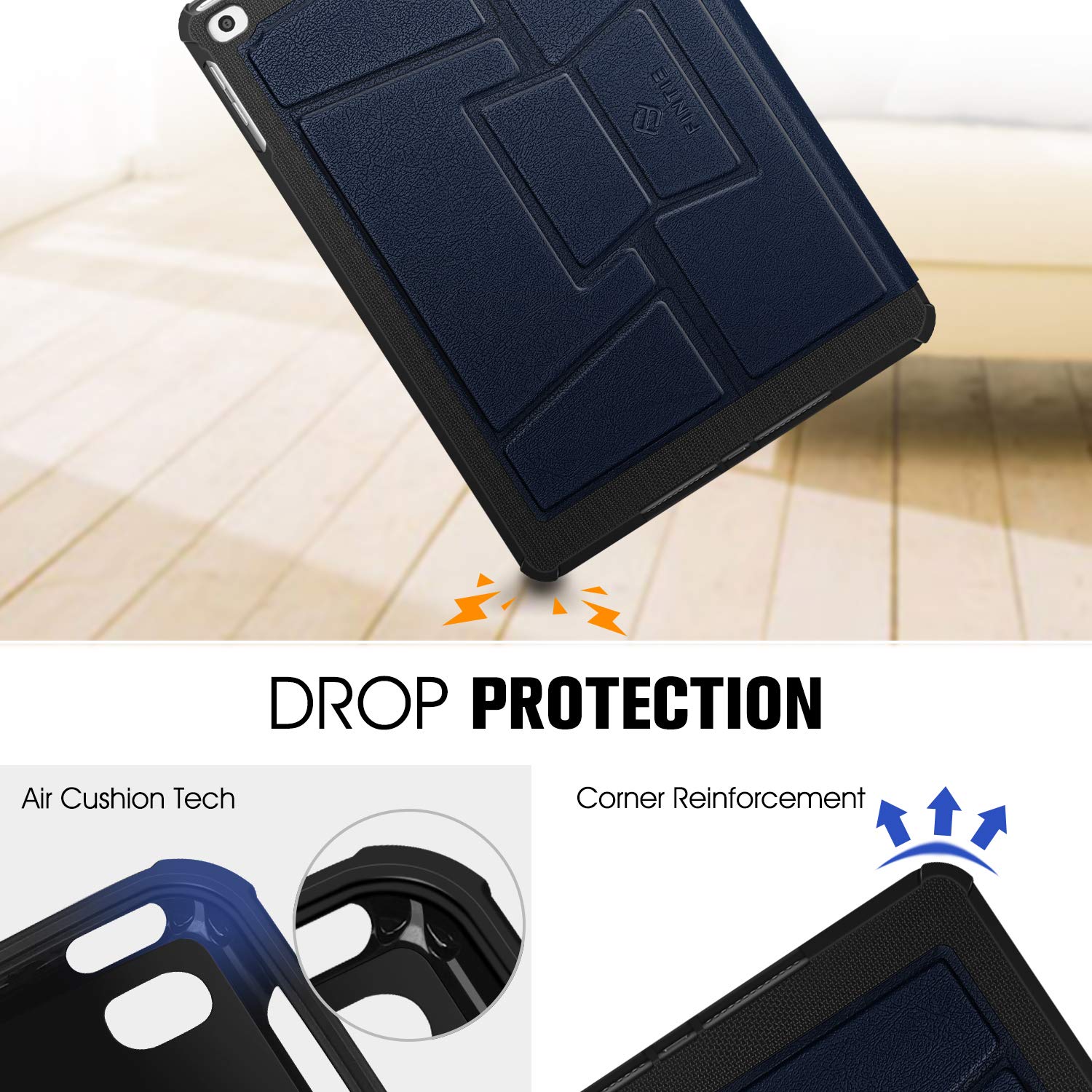 Fintie Magnetic Stand Case for iPad 6th/5th Generation (2018/2017), iPad Air 2/Air 1 (9.7 Inch) - Shockproof Rugged TPU Back Cover with Auto Wake/Sleep, Multiple Viewing Angles, Navy Blue | Perfect for Work, Study, and Entertainment