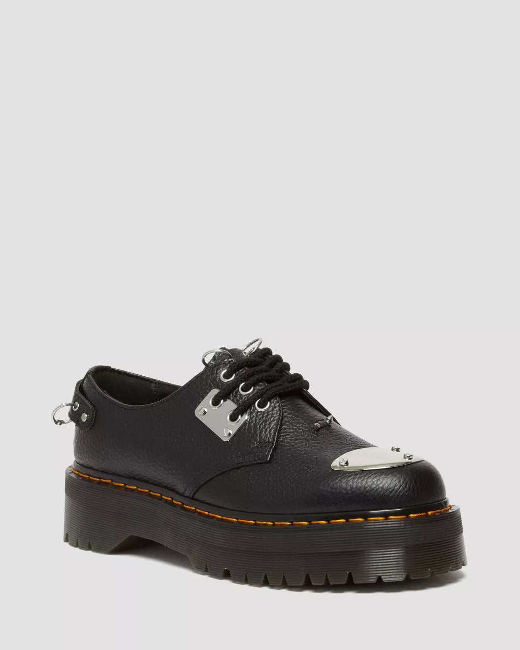 1461 Piercing Milled Nappa Leather Platform Shoes for Women - Chunky Heel Boots for Gothic Punk Style, Perfect for Concerts, Parties and Everyday Wear