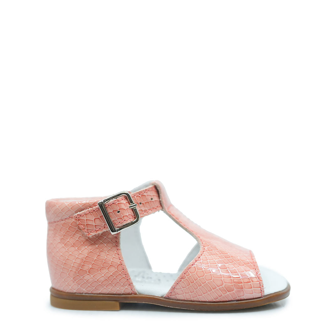 Beberlis Salmon Patent Leather T-Strap Baby Sandals - Soft & Comfortable First Walkers for Toddlers - Perfect for Summer Outings, Beach Trips & Special Occasions